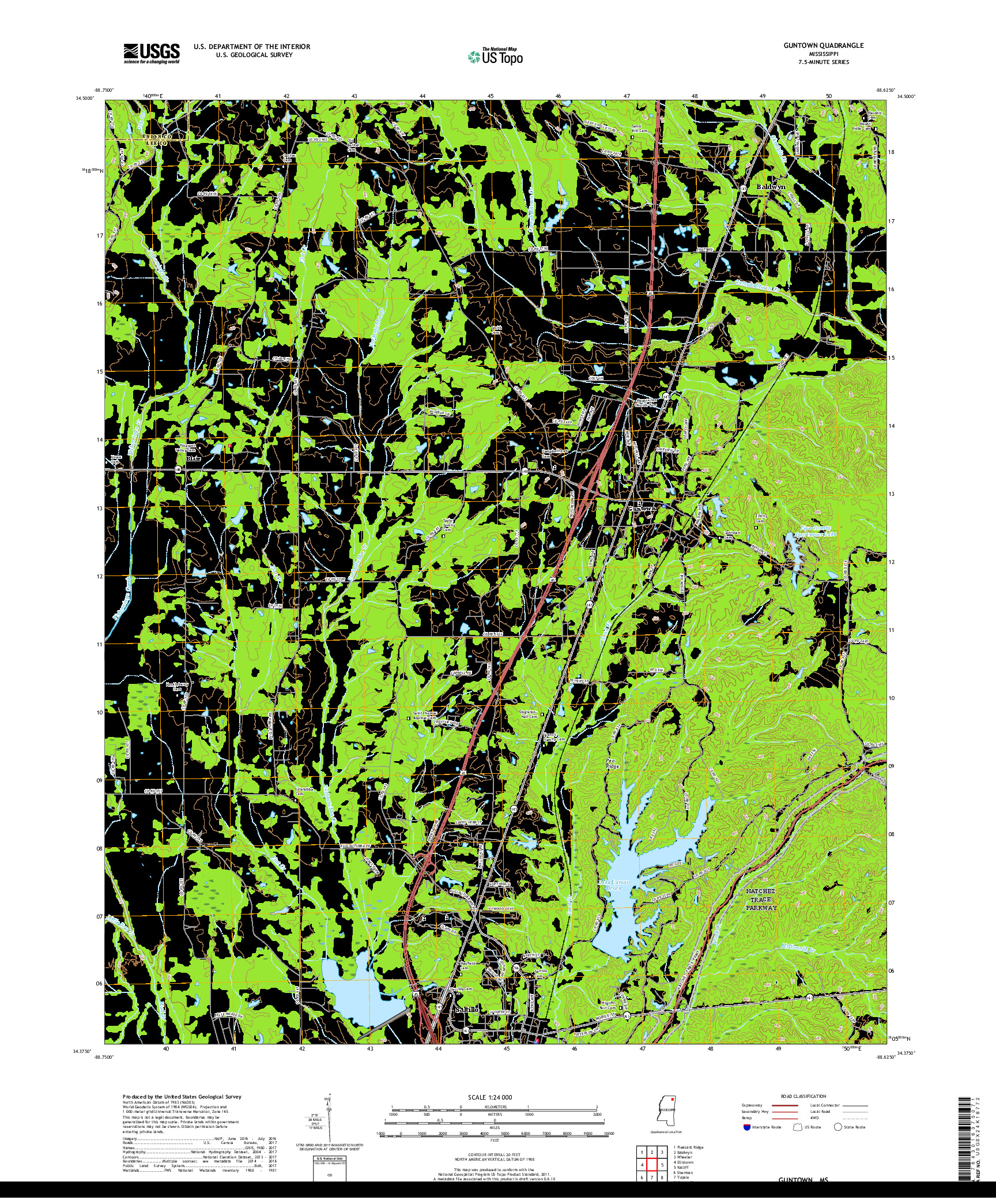 USGS US TOPO 7.5-MINUTE MAP FOR GUNTOWN, MS 2018