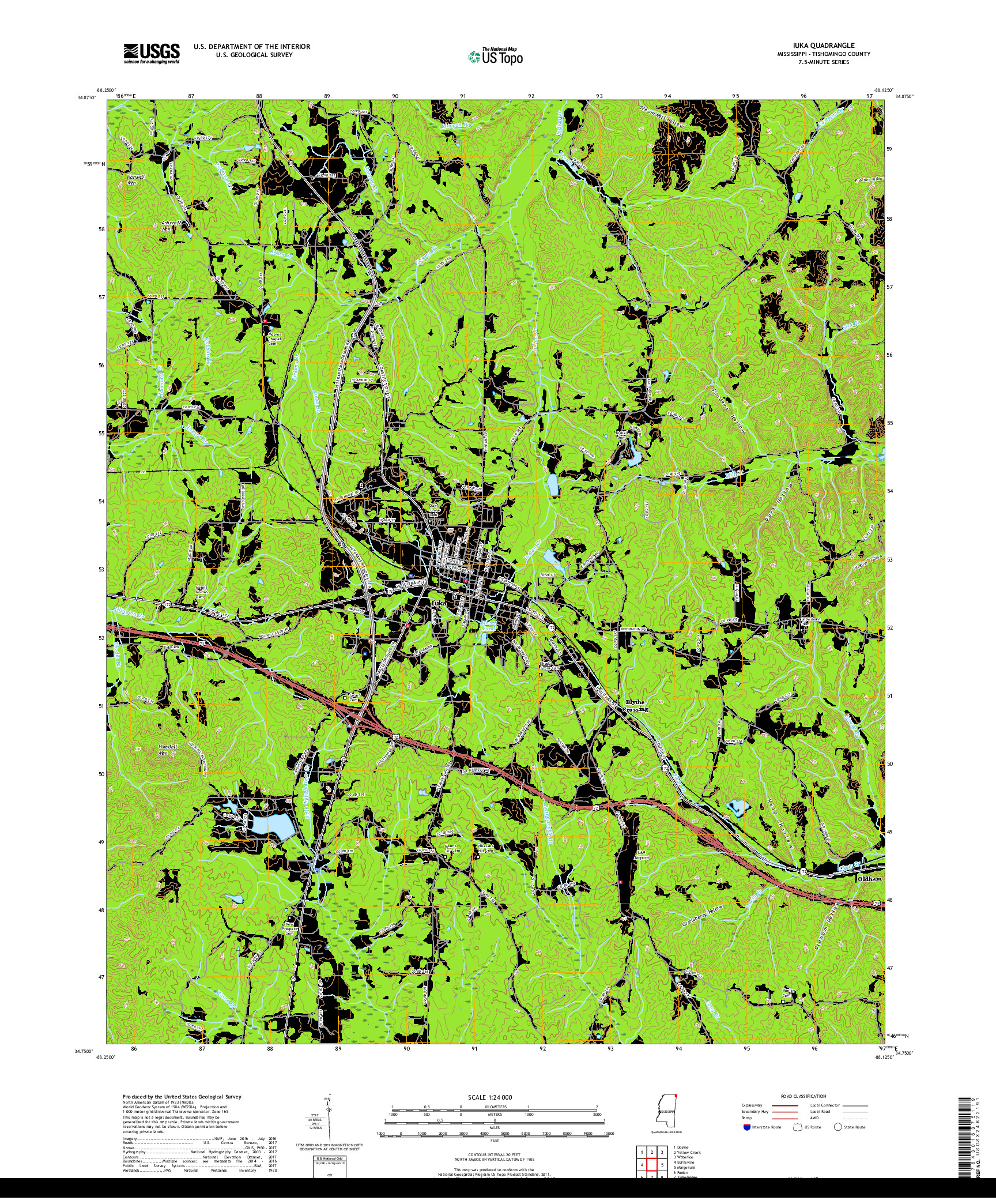 USGS US TOPO 7.5-MINUTE MAP FOR IUKA, MS 2018