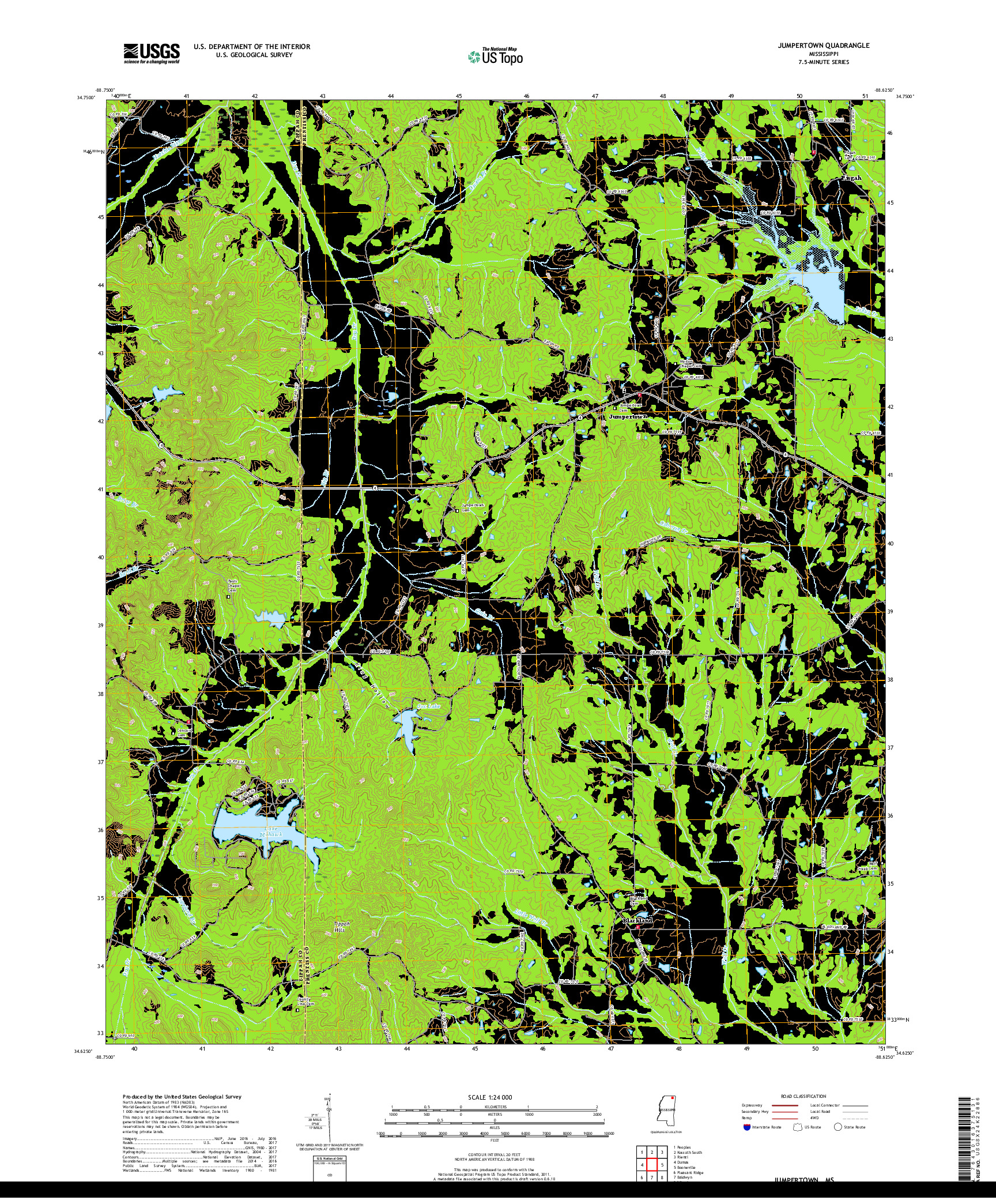 USGS US TOPO 7.5-MINUTE MAP FOR JUMPERTOWN, MS 2018