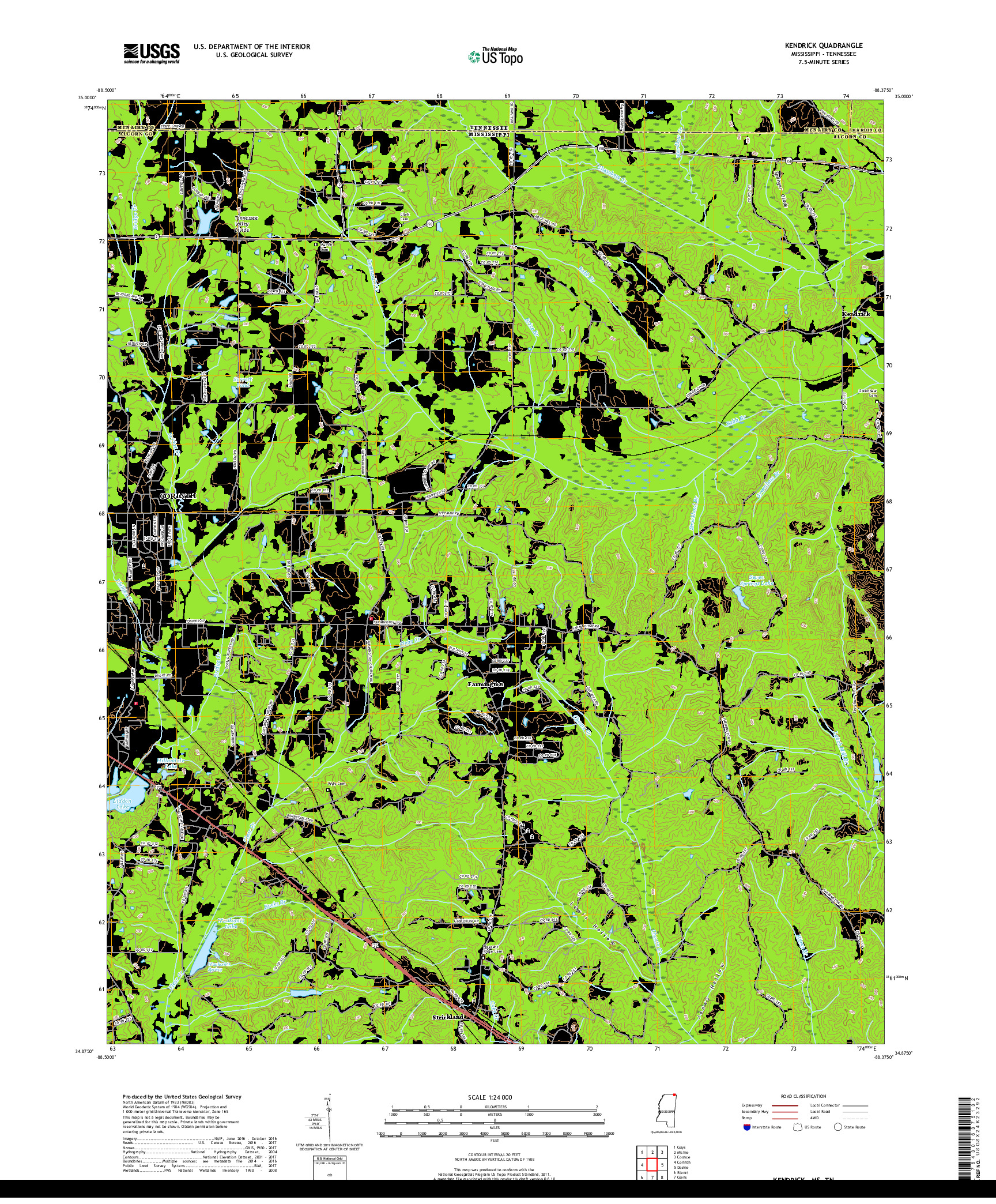 USGS US TOPO 7.5-MINUTE MAP FOR KENDRICK, MS,TN 2018