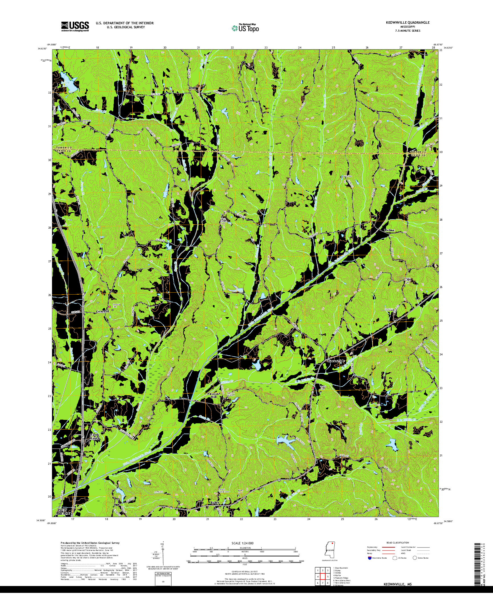 USGS US TOPO 7.5-MINUTE MAP FOR KEOWNVILLE, MS 2018