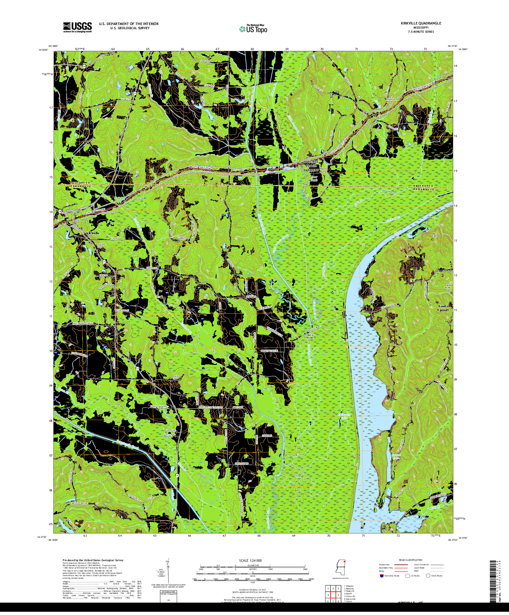 USGS US TOPO 7.5-MINUTE MAP FOR KIRKVILLE, MS 2018