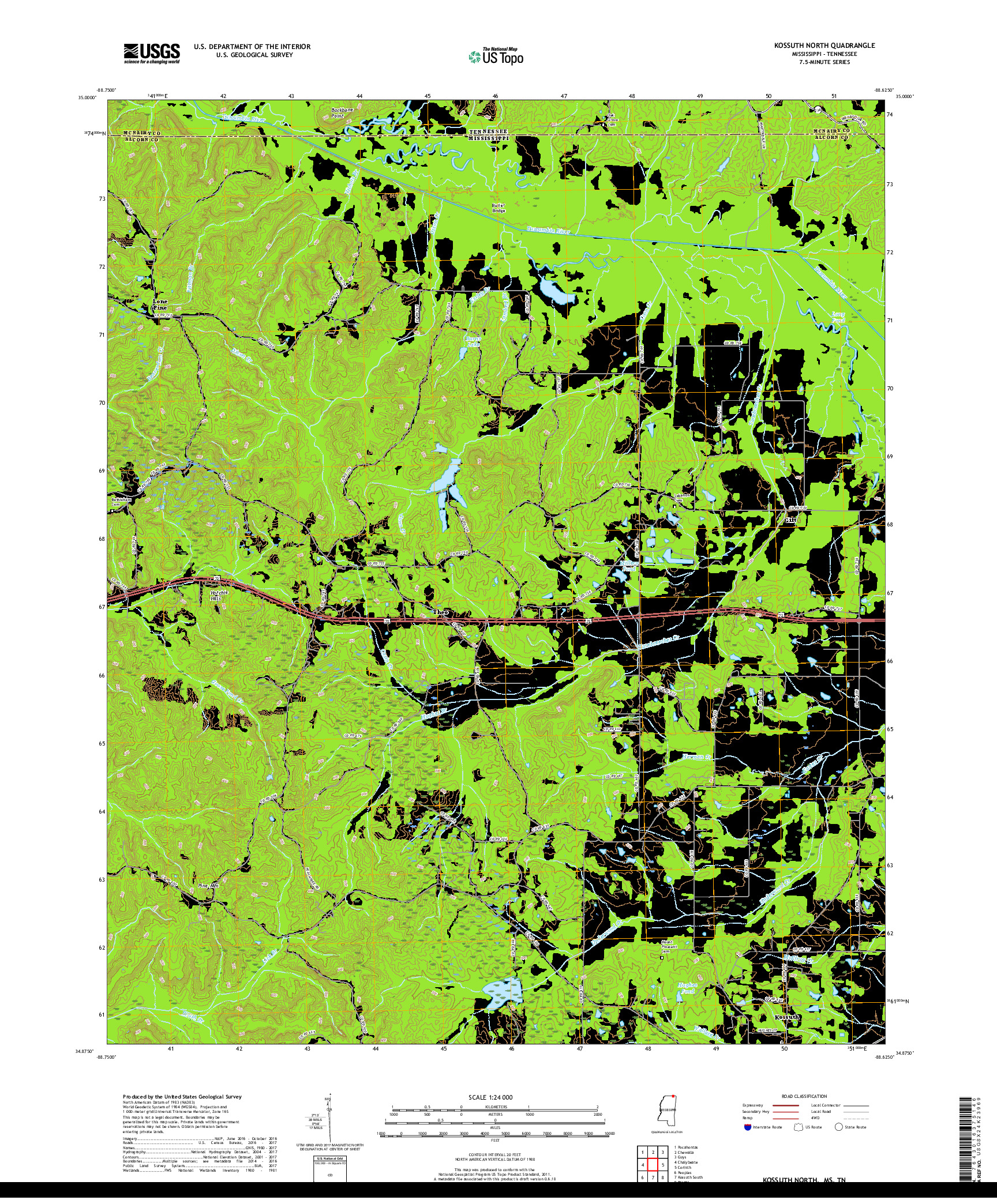 USGS US TOPO 7.5-MINUTE MAP FOR KOSSUTH NORTH, MS,TN 2018