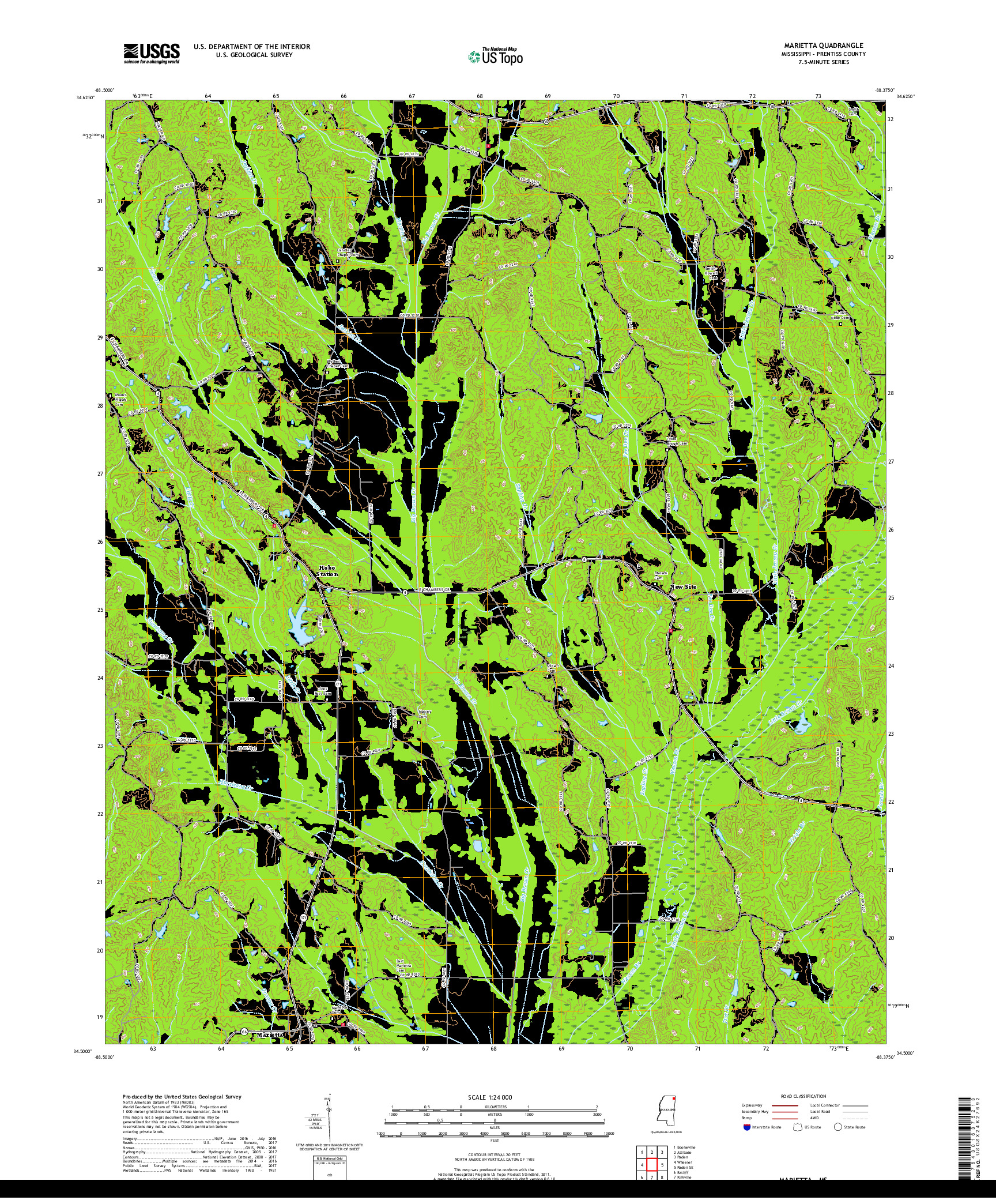 USGS US TOPO 7.5-MINUTE MAP FOR MARIETTA, MS 2018