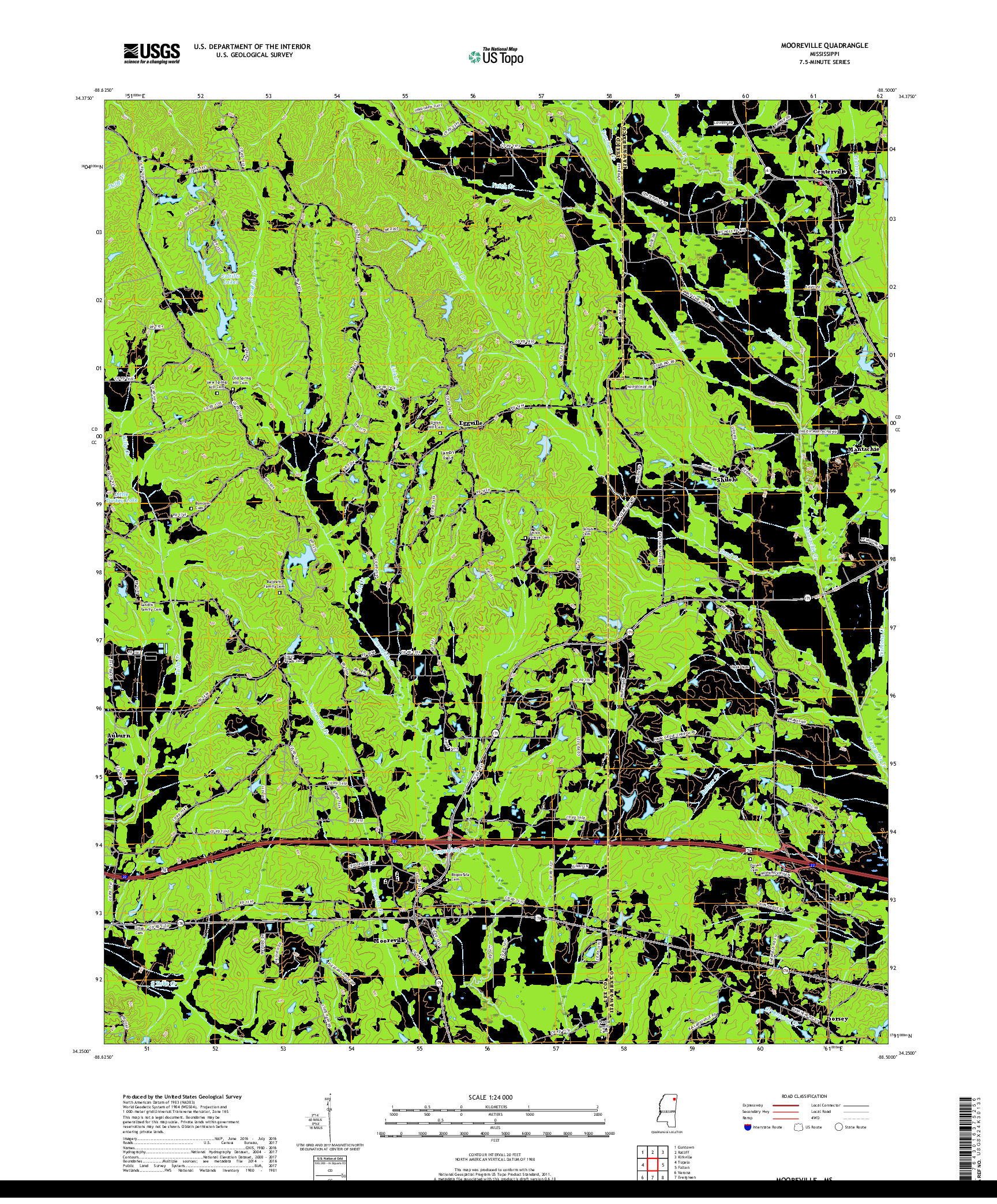 USGS US TOPO 7.5-MINUTE MAP FOR MOOREVILLE, MS 2018