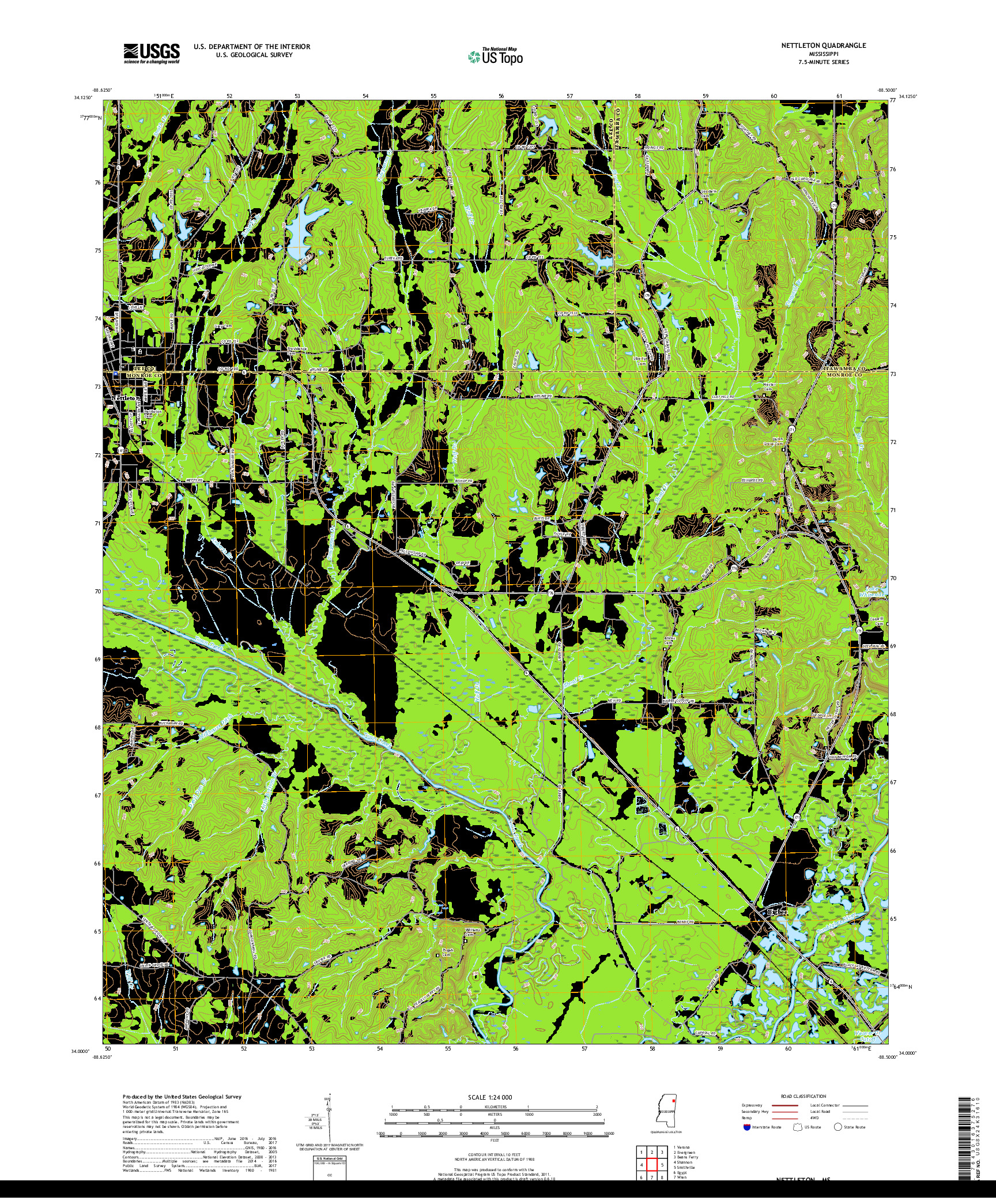 USGS US TOPO 7.5-MINUTE MAP FOR NETTLETON, MS 2018