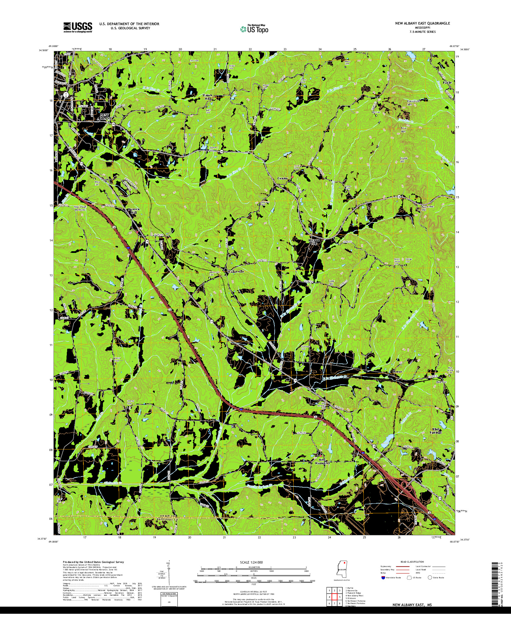 USGS US TOPO 7.5-MINUTE MAP FOR NEW ALBANY EAST, MS 2018