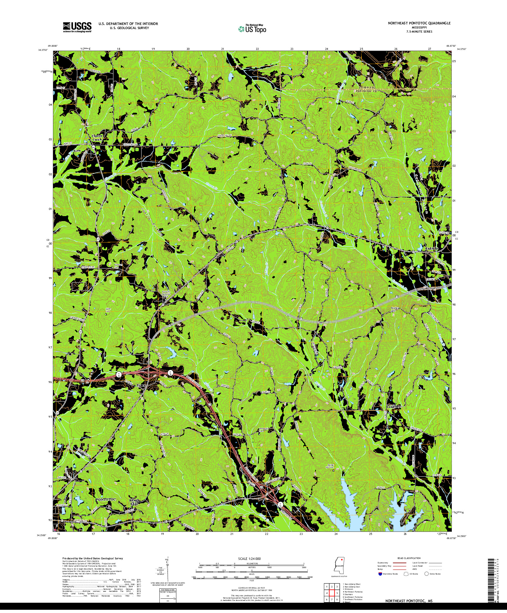 USGS US TOPO 7.5-MINUTE MAP FOR NORTHEAST PONTOTOC, MS 2018