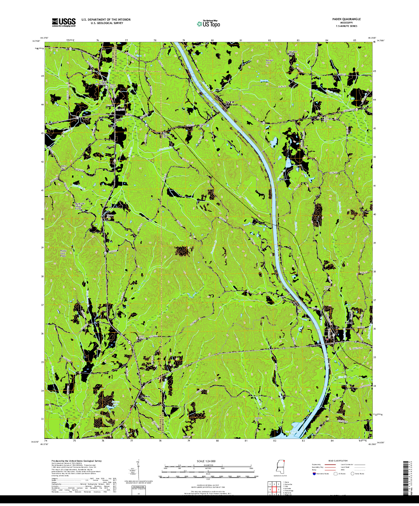 USGS US TOPO 7.5-MINUTE MAP FOR PADEN, MS 2018
