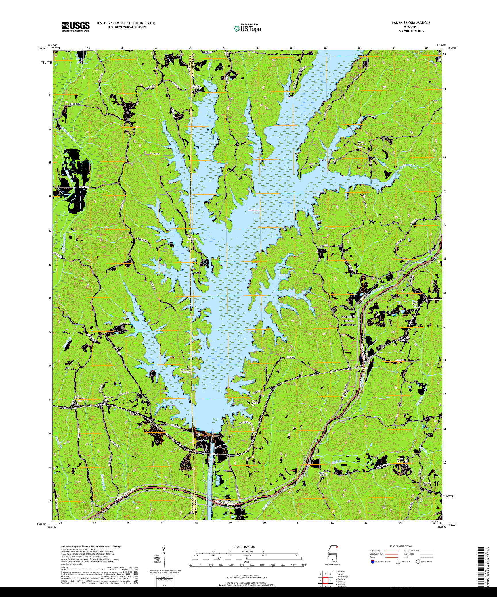 USGS US TOPO 7.5-MINUTE MAP FOR PADEN SE, MS 2018