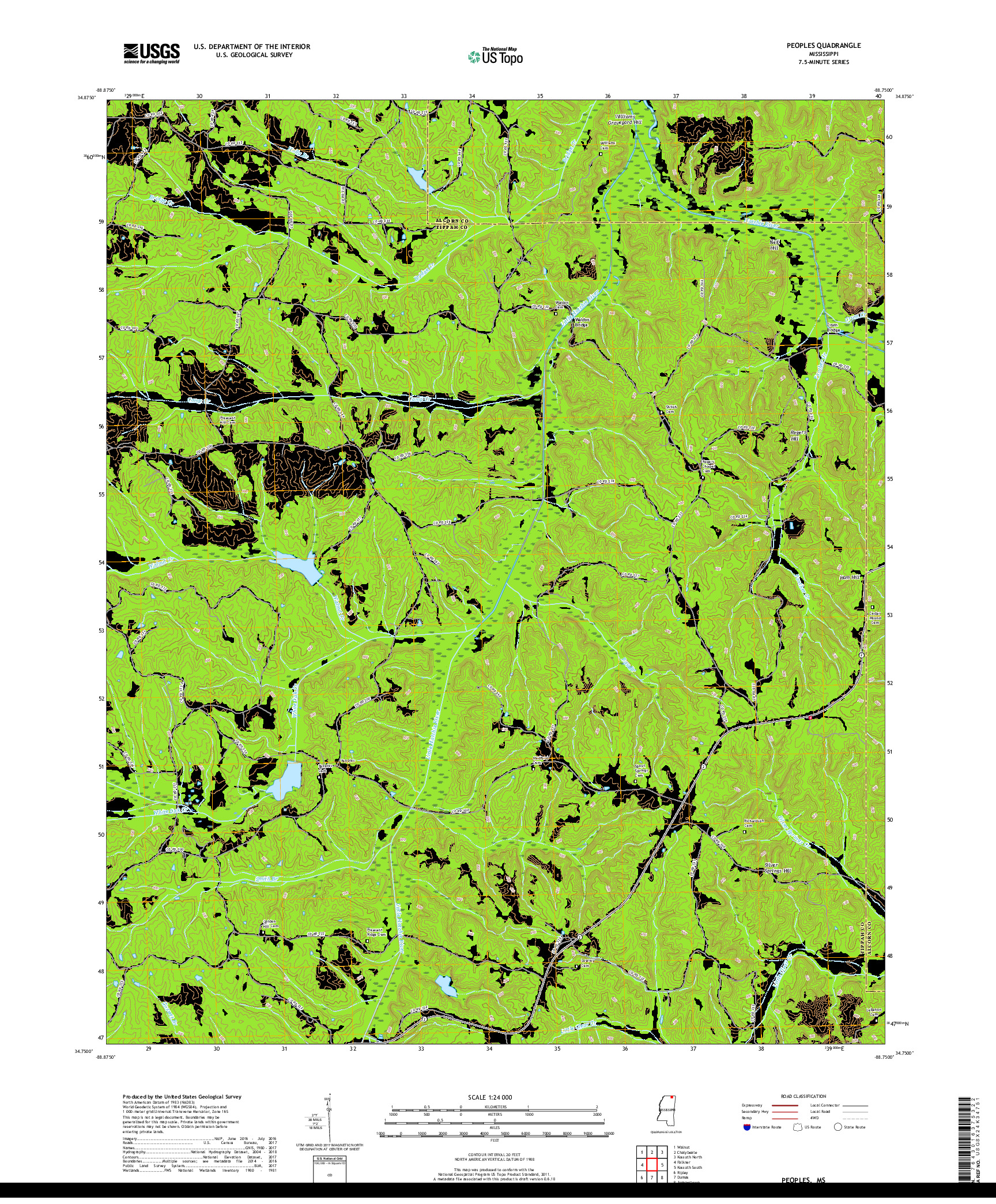 USGS US TOPO 7.5-MINUTE MAP FOR PEOPLES, MS 2018