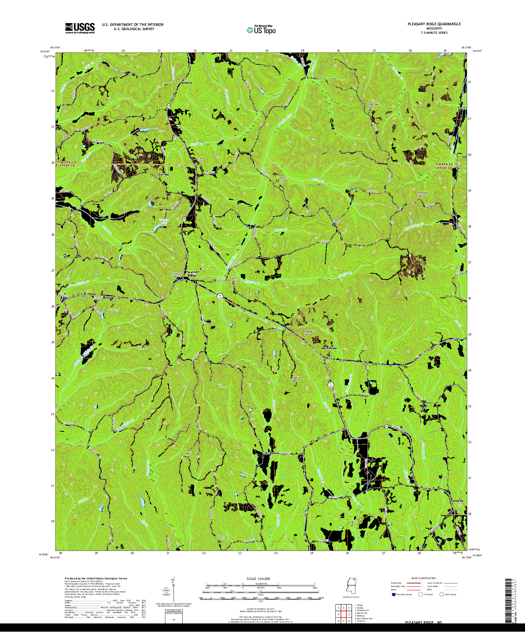 USGS US TOPO 7.5-MINUTE MAP FOR PLEASANT RIDGE, MS 2018