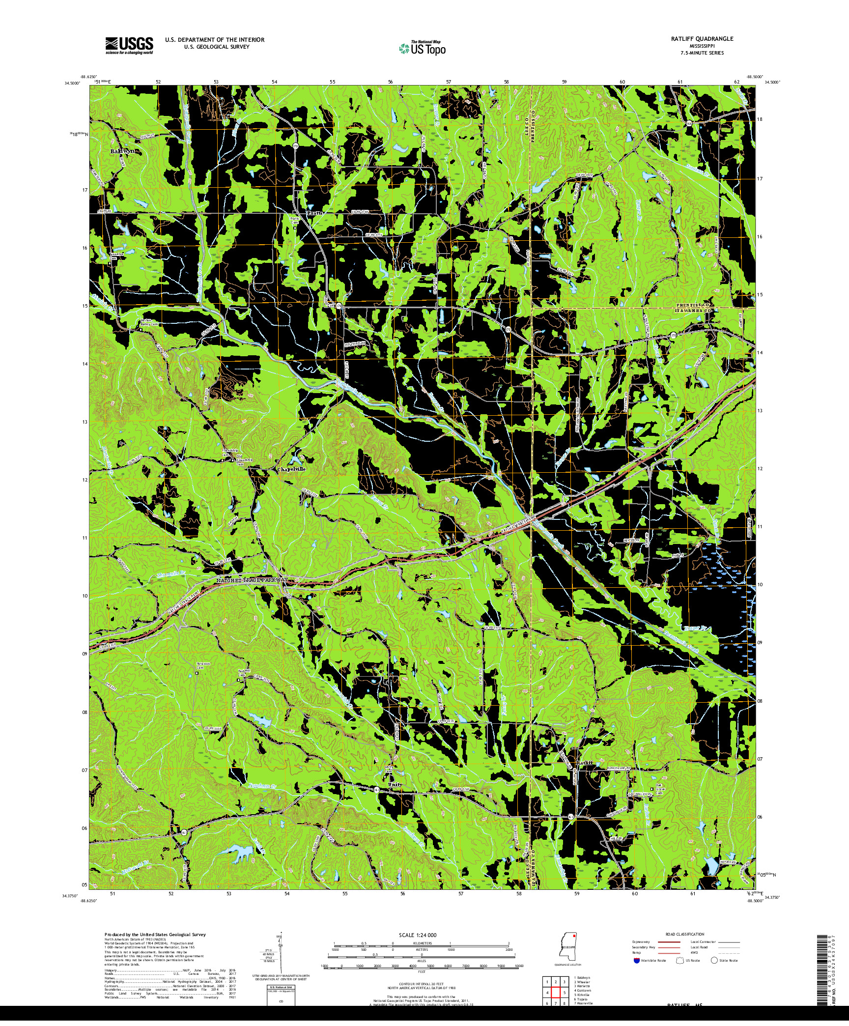 USGS US TOPO 7.5-MINUTE MAP FOR RATLIFF, MS 2018