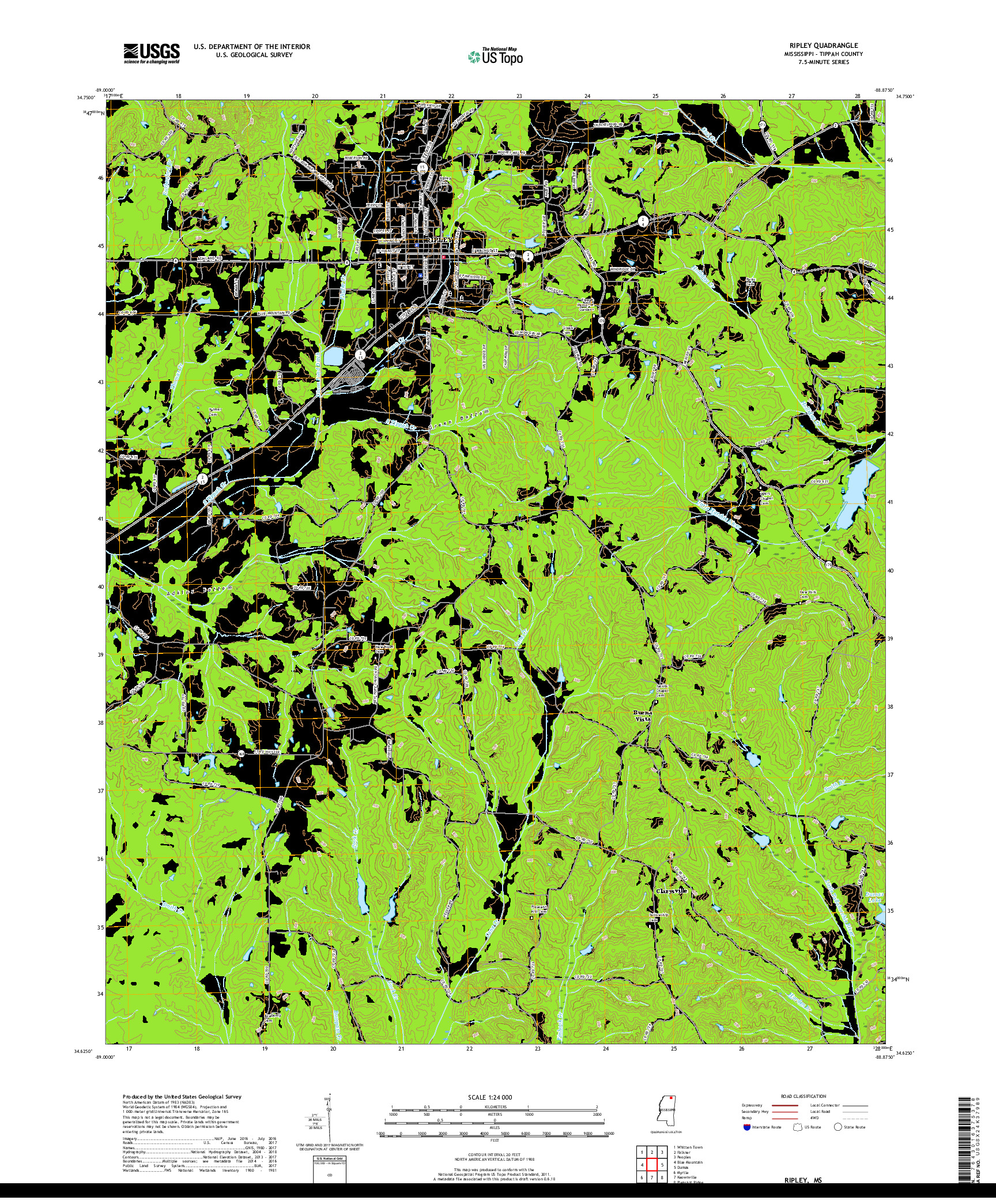 USGS US TOPO 7.5-MINUTE MAP FOR RIPLEY, MS 2018