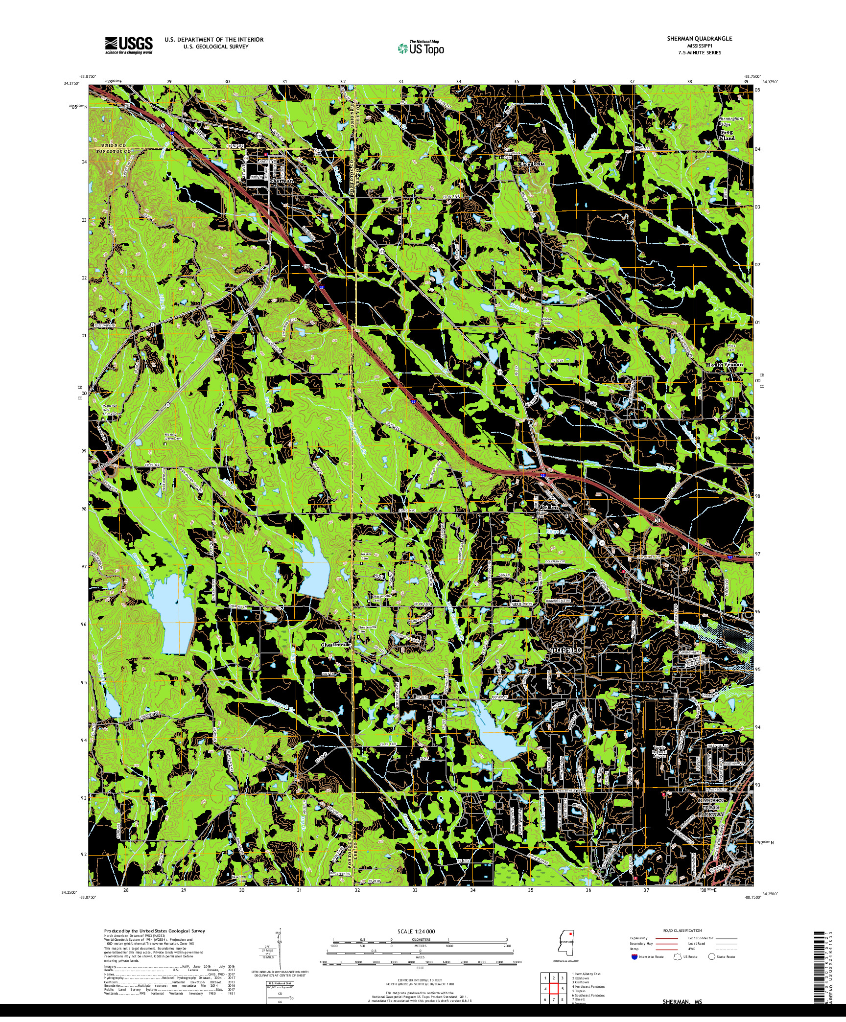 USGS US TOPO 7.5-MINUTE MAP FOR SHERMAN, MS 2018