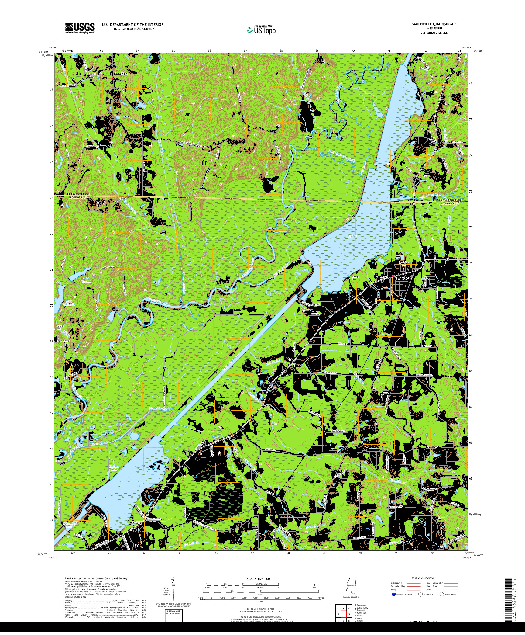 USGS US TOPO 7.5-MINUTE MAP FOR SMITHVILLE, MS 2018