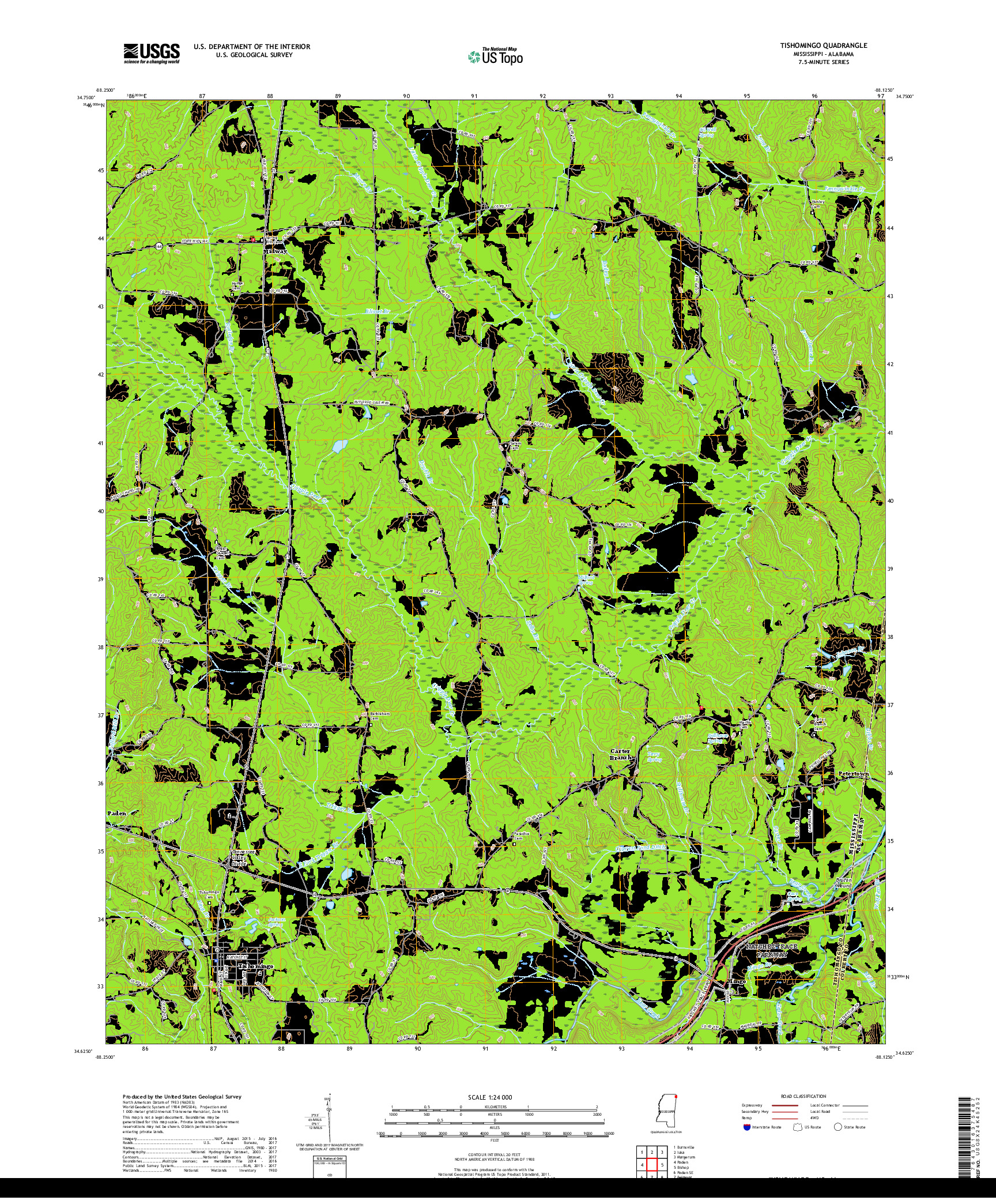 USGS US TOPO 7.5-MINUTE MAP FOR TISHOMINGO, MS,AL 2018