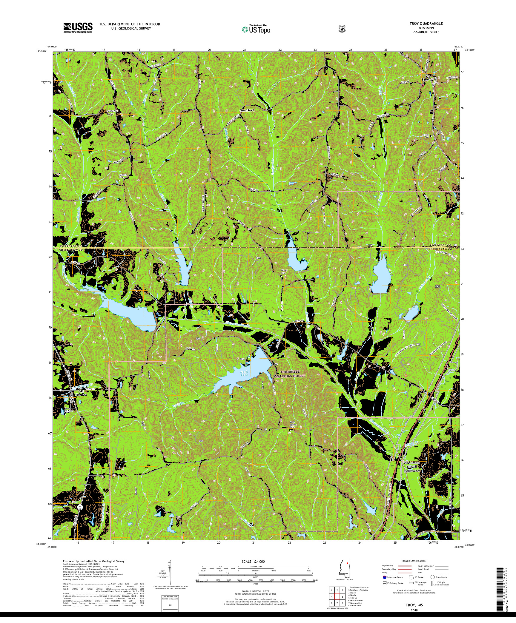 USGS US TOPO 7.5-MINUTE MAP FOR TROY, MS 2018