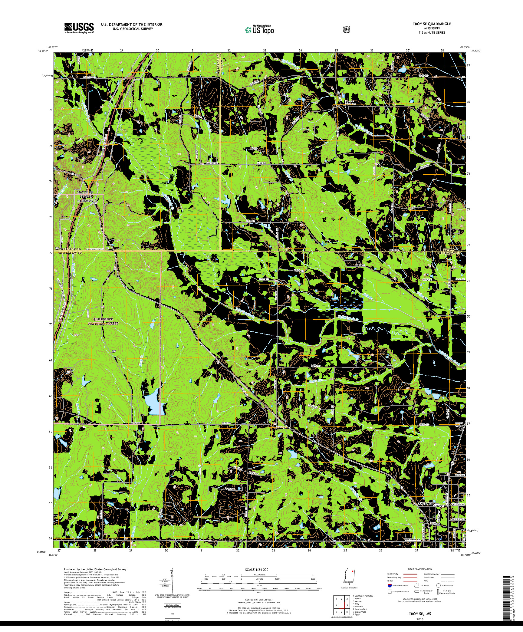USGS US TOPO 7.5-MINUTE MAP FOR TROY SE, MS 2018