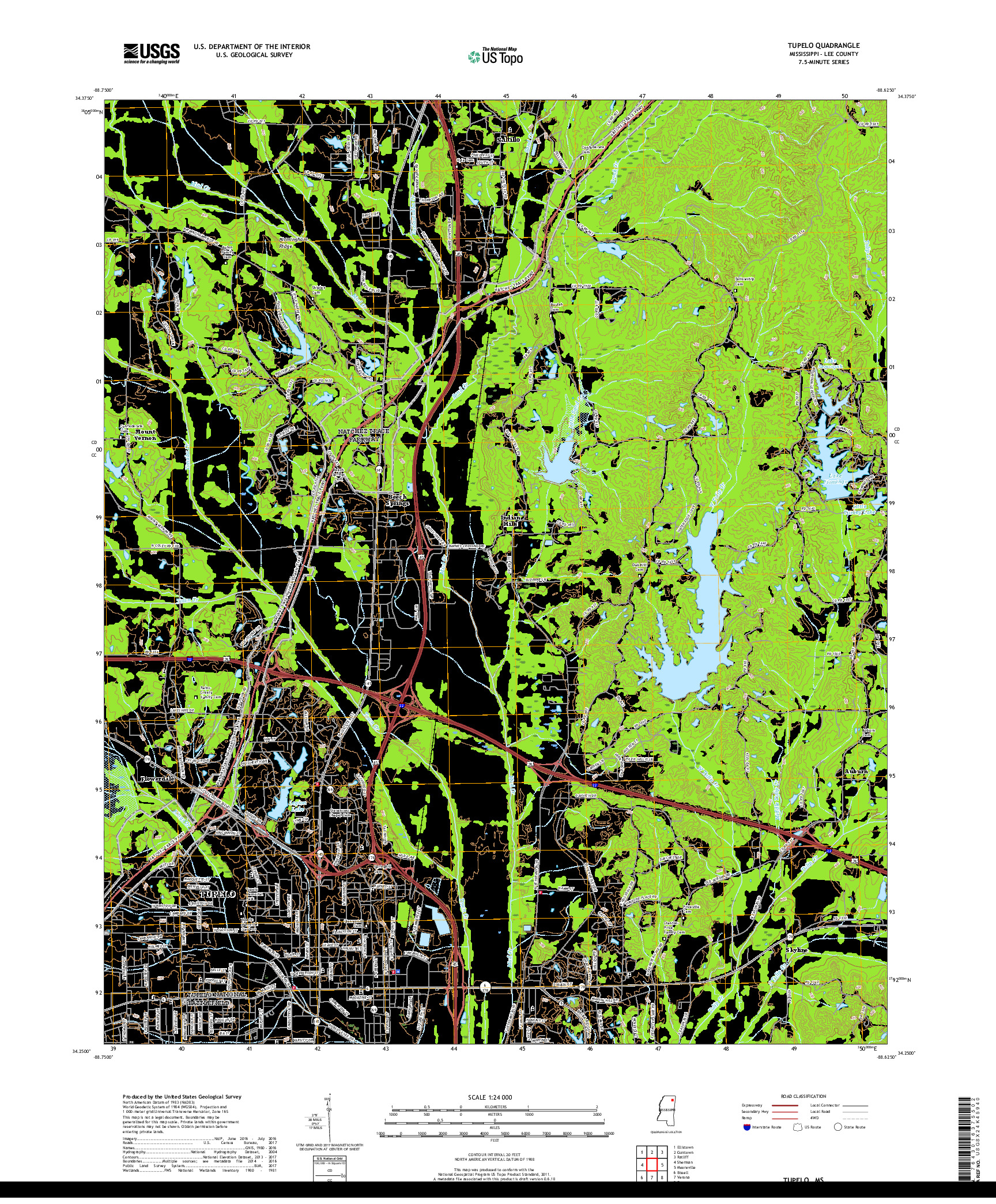 USGS US TOPO 7.5-MINUTE MAP FOR TUPELO, MS 2018