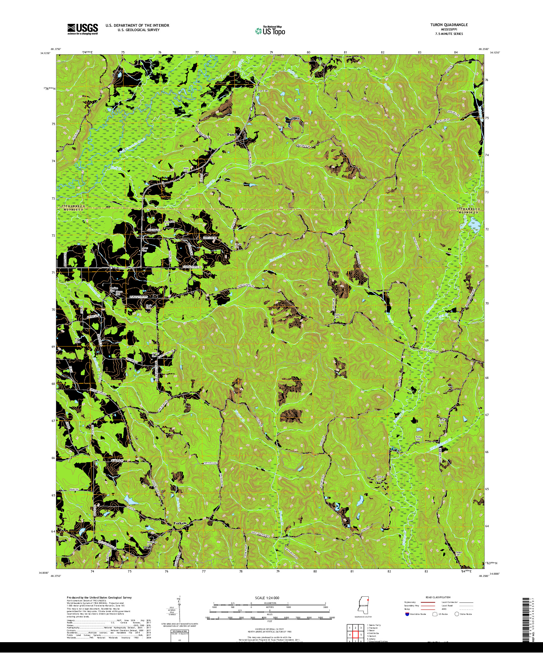 USGS US TOPO 7.5-MINUTE MAP FOR TURON, MS 2018