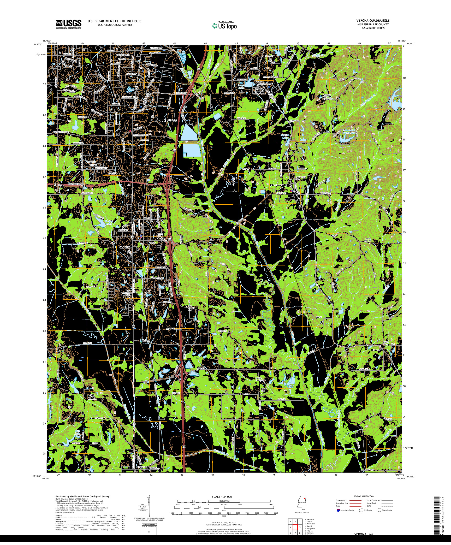 USGS US TOPO 7.5-MINUTE MAP FOR VERONA, MS 2018