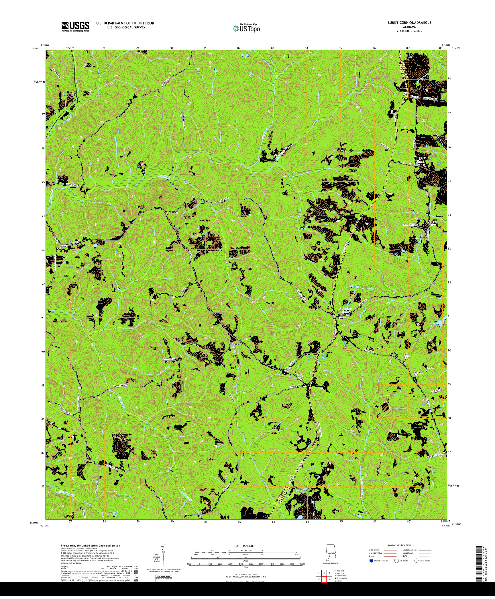 USGS US TOPO 7.5-MINUTE MAP FOR BURNT CORN, AL 2018