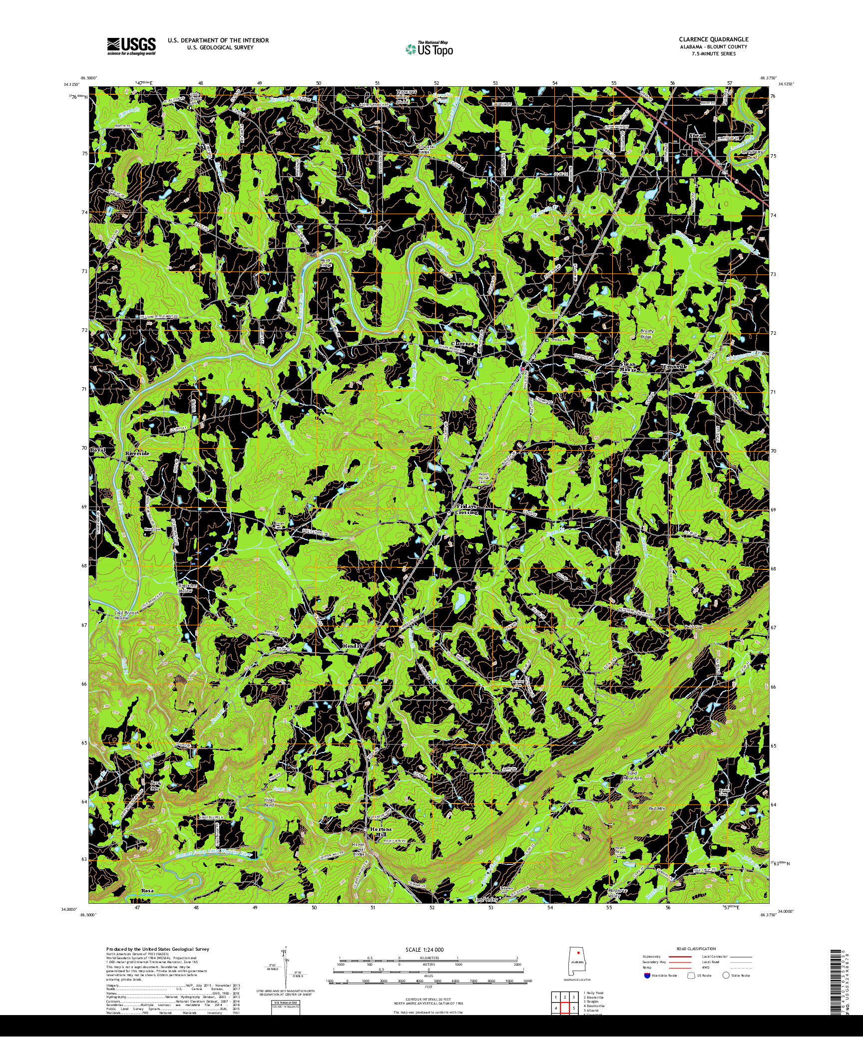 USGS US TOPO 7.5-MINUTE MAP FOR CLARENCE, AL 2018