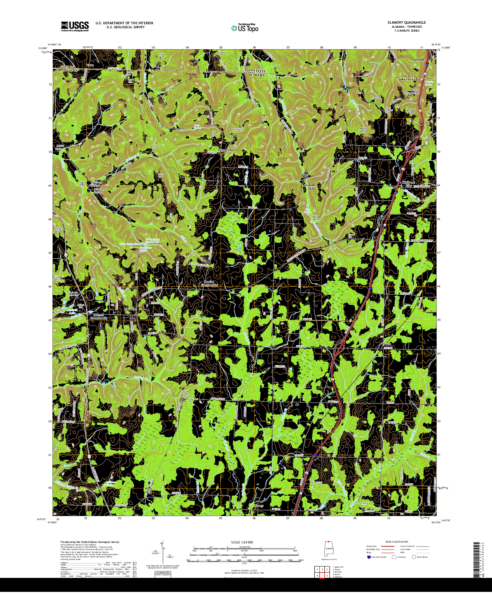 USGS US TOPO 7.5-MINUTE MAP FOR ELKMONT, AL,TN 2018