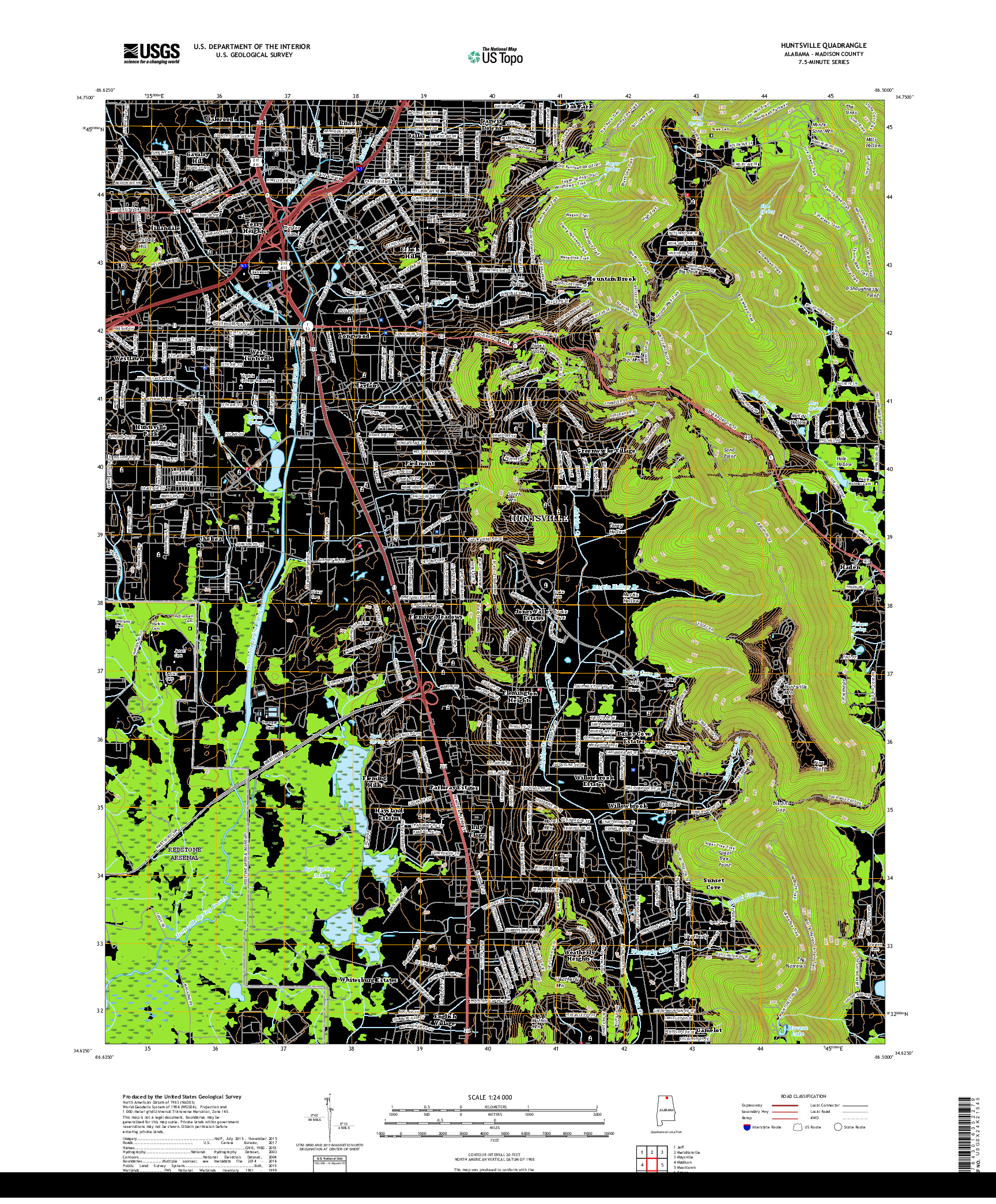 USGS US TOPO 7.5-MINUTE MAP FOR HUNTSVILLE, AL 2018