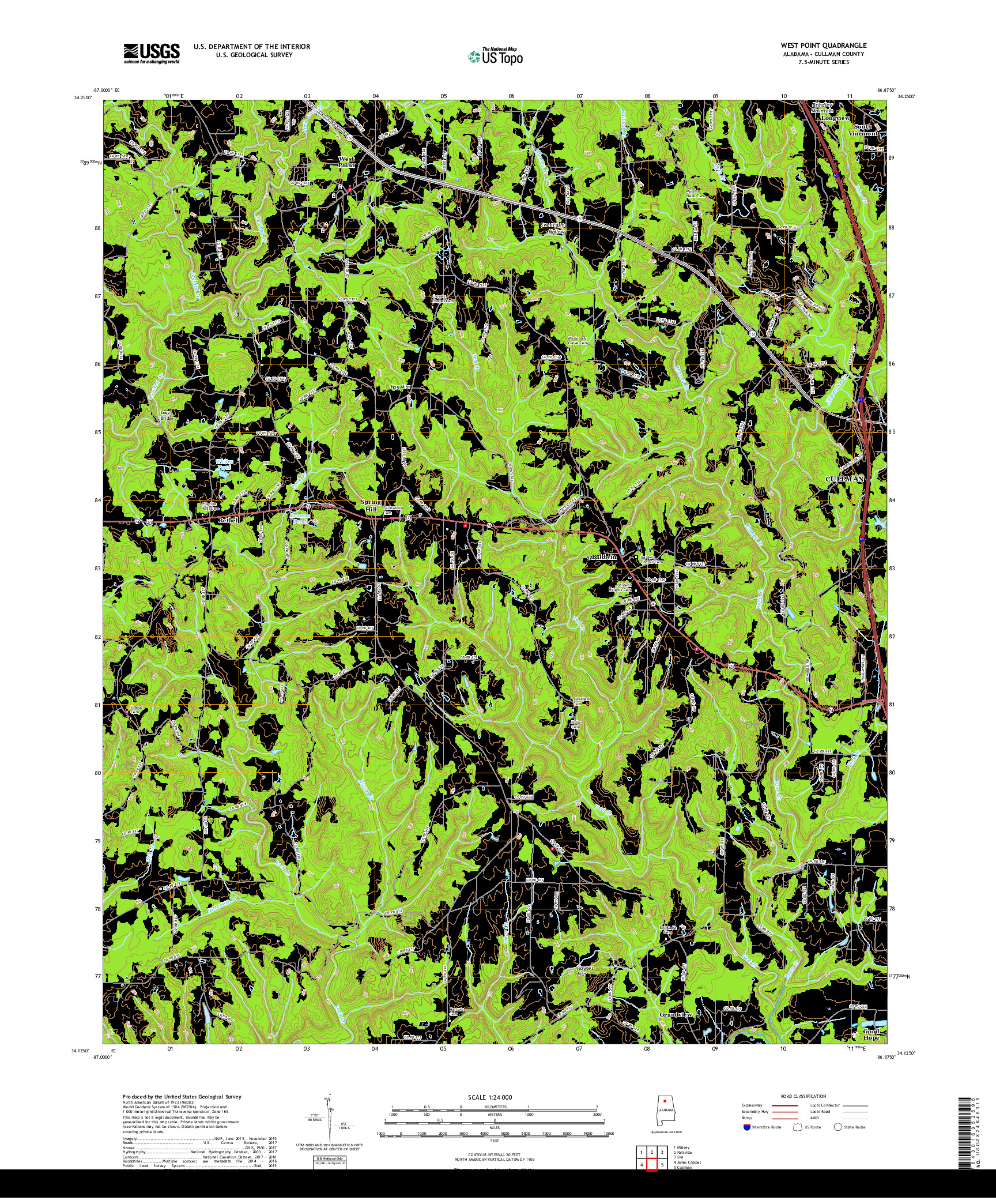 USGS US TOPO 7.5-MINUTE MAP FOR WEST POINT, AL 2018