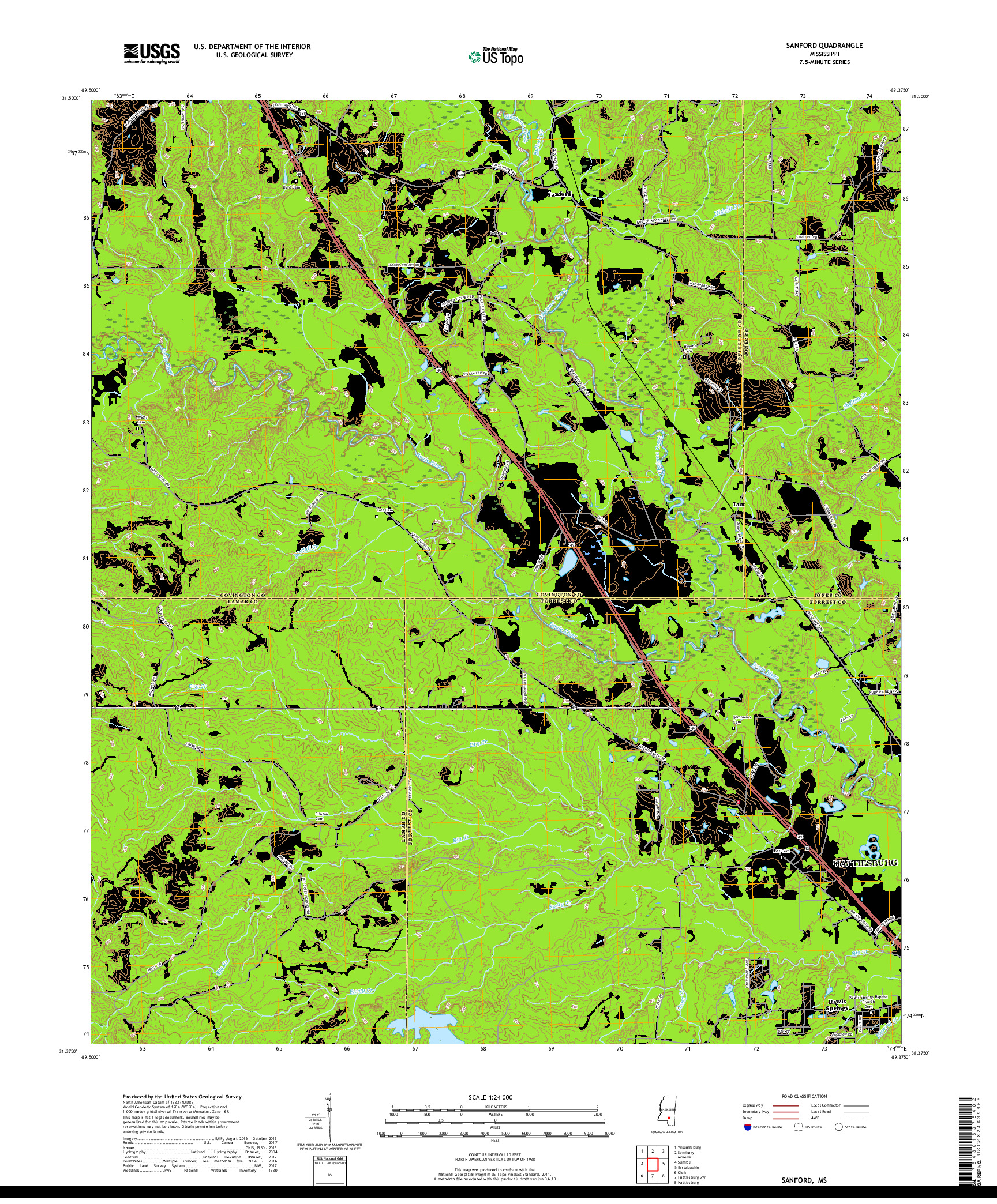 USGS US TOPO 7.5-MINUTE MAP FOR SANFORD, MS 2018