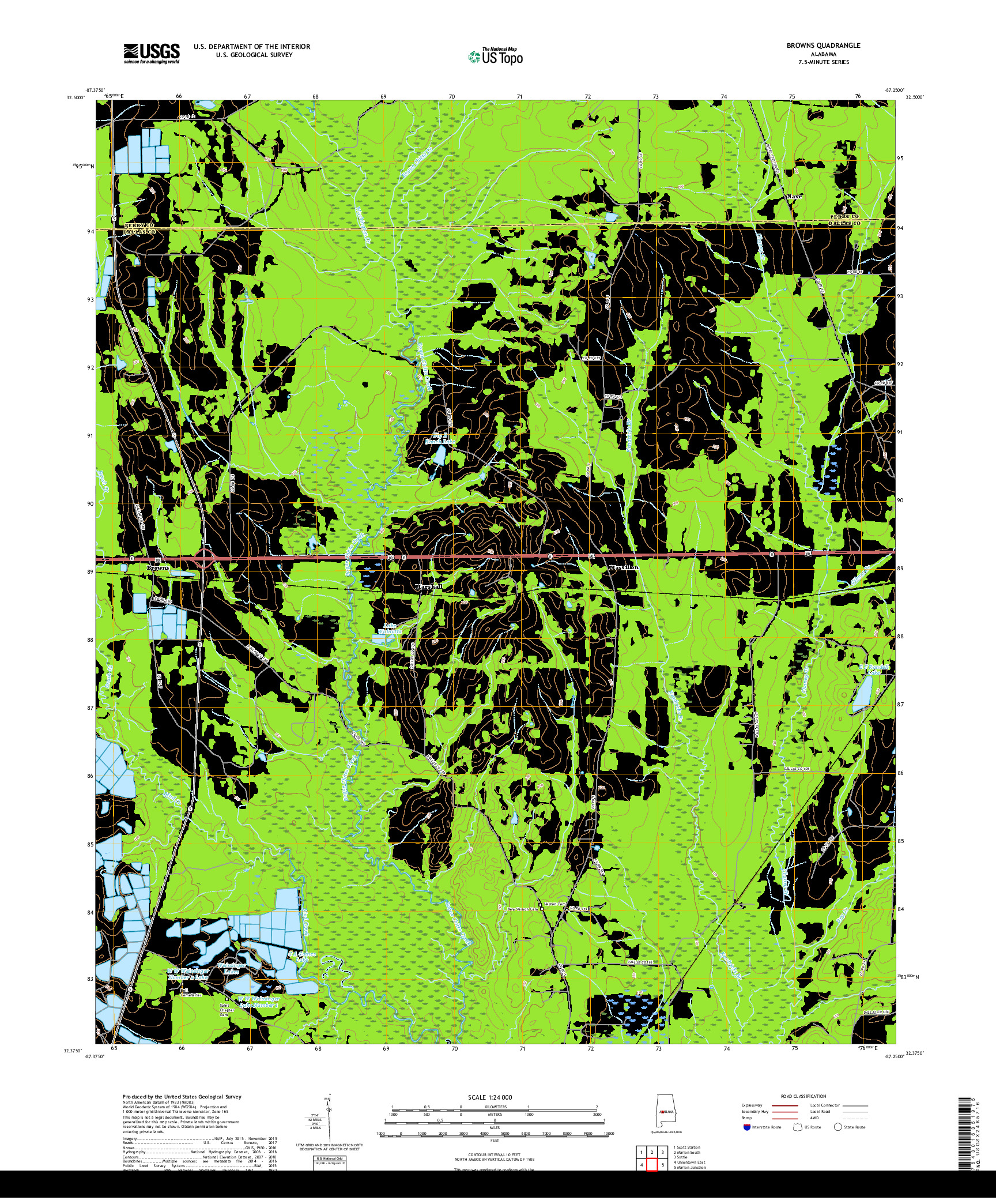 USGS US TOPO 7.5-MINUTE MAP FOR BROWNS, AL 2018