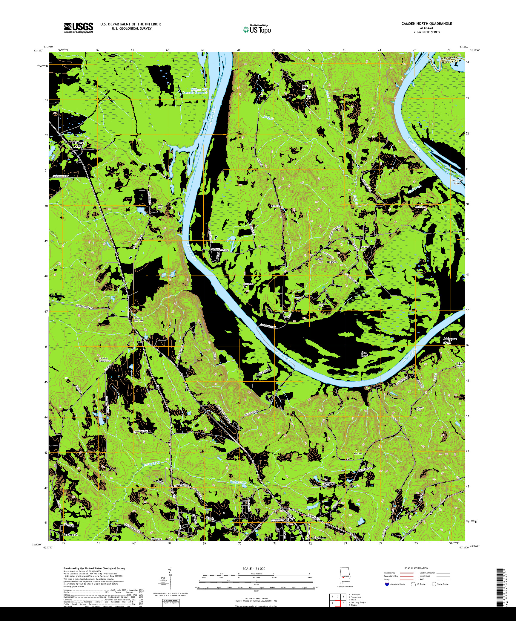 USGS US TOPO 7.5-MINUTE MAP FOR CAMDEN NORTH, AL 2018