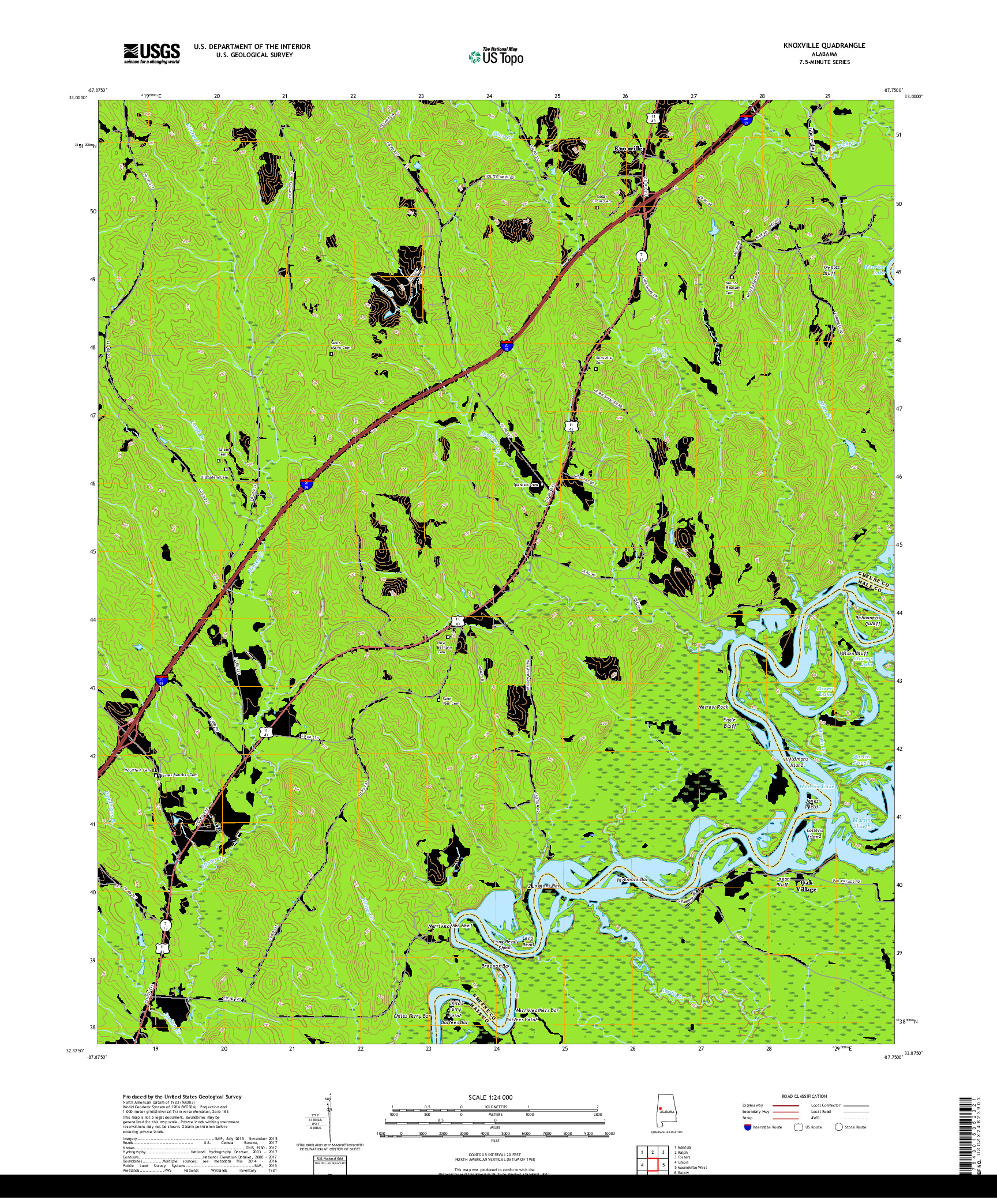 USGS US TOPO 7.5-MINUTE MAP FOR KNOXVILLE, AL 2018