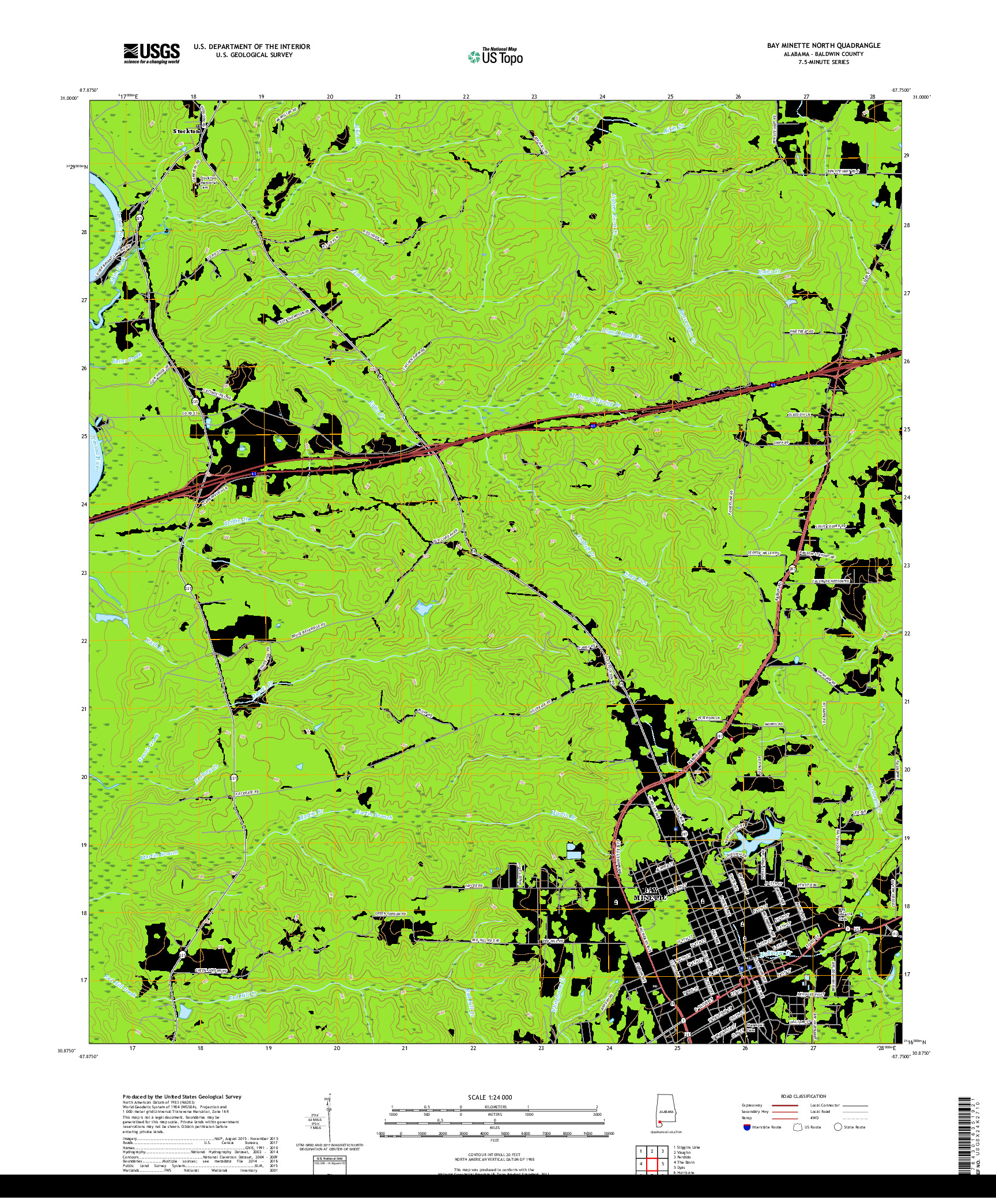 USGS US TOPO 7.5-MINUTE MAP FOR BAY MINETTE NORTH, AL 2018