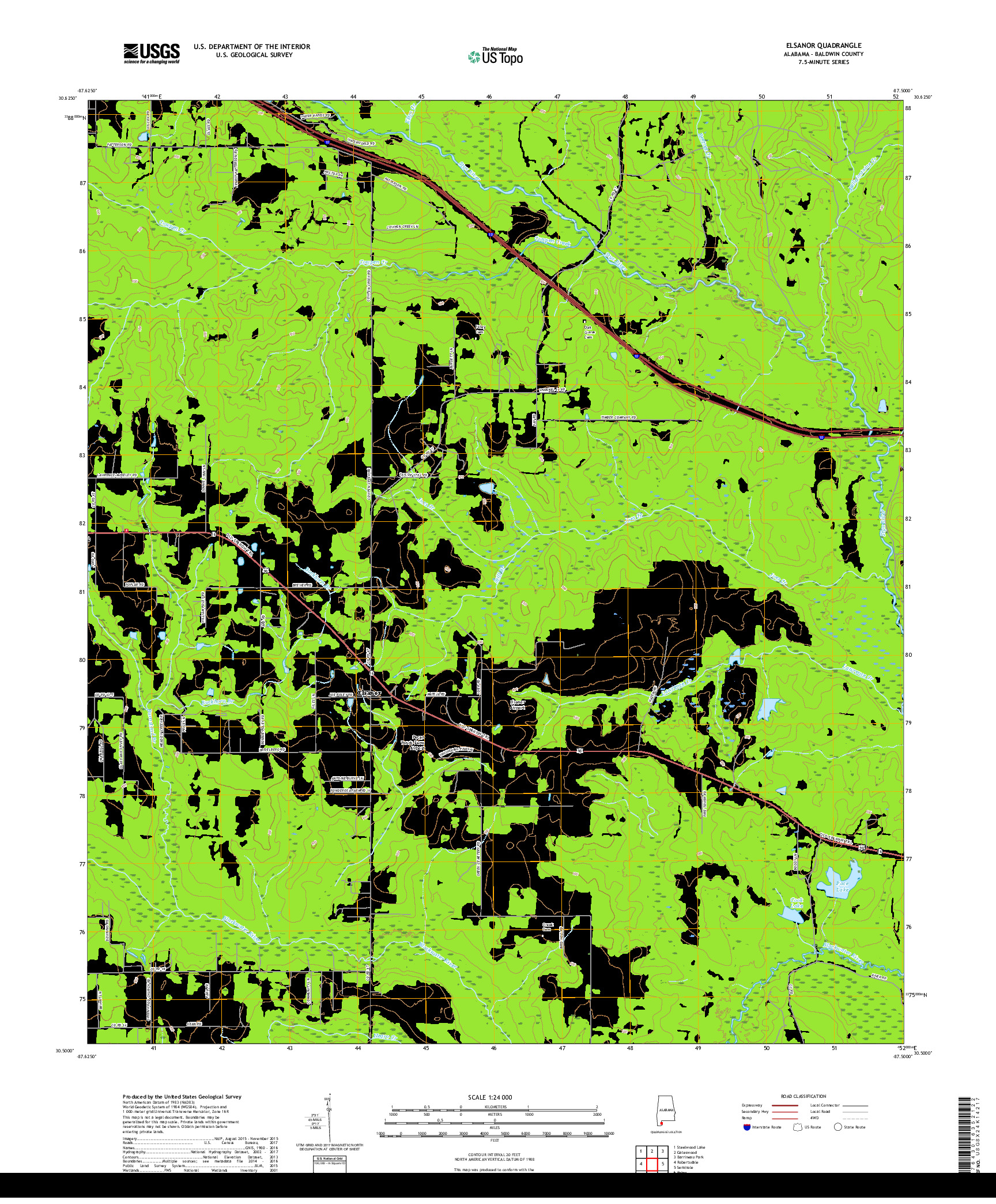 USGS US TOPO 7.5-MINUTE MAP FOR ELSANOR, AL 2018