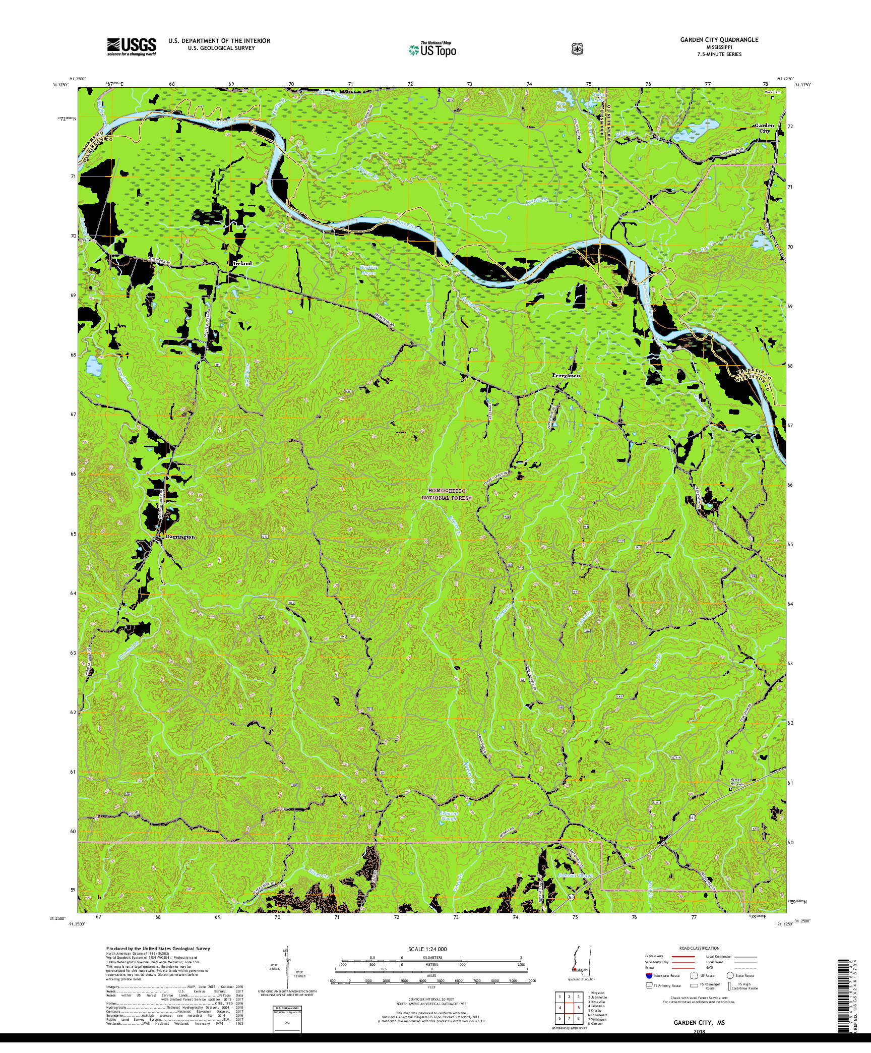 USGS US TOPO 7.5-MINUTE MAP FOR GARDEN CITY, MS 2018
