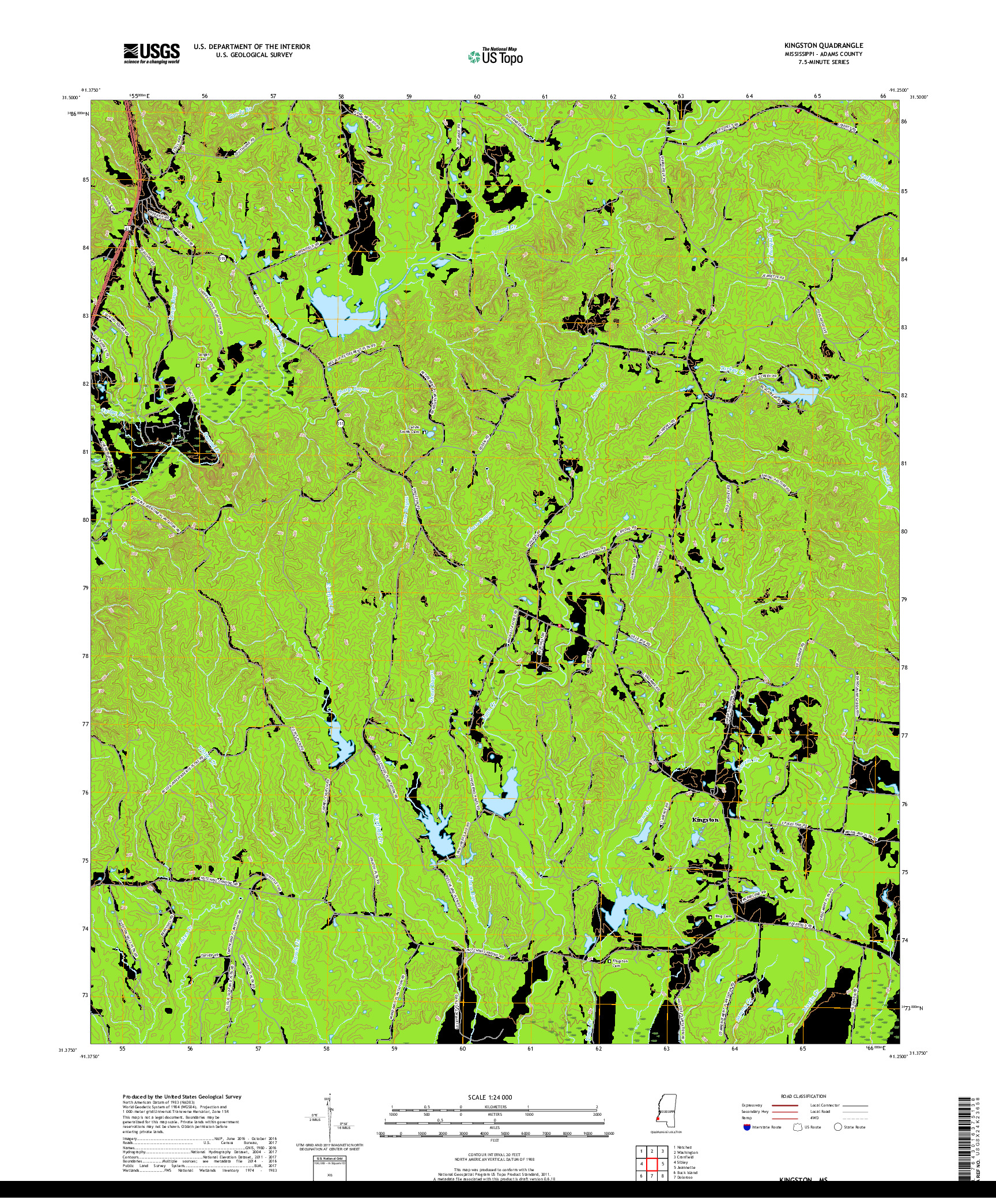 USGS US TOPO 7.5-MINUTE MAP FOR KINGSTON, MS 2018