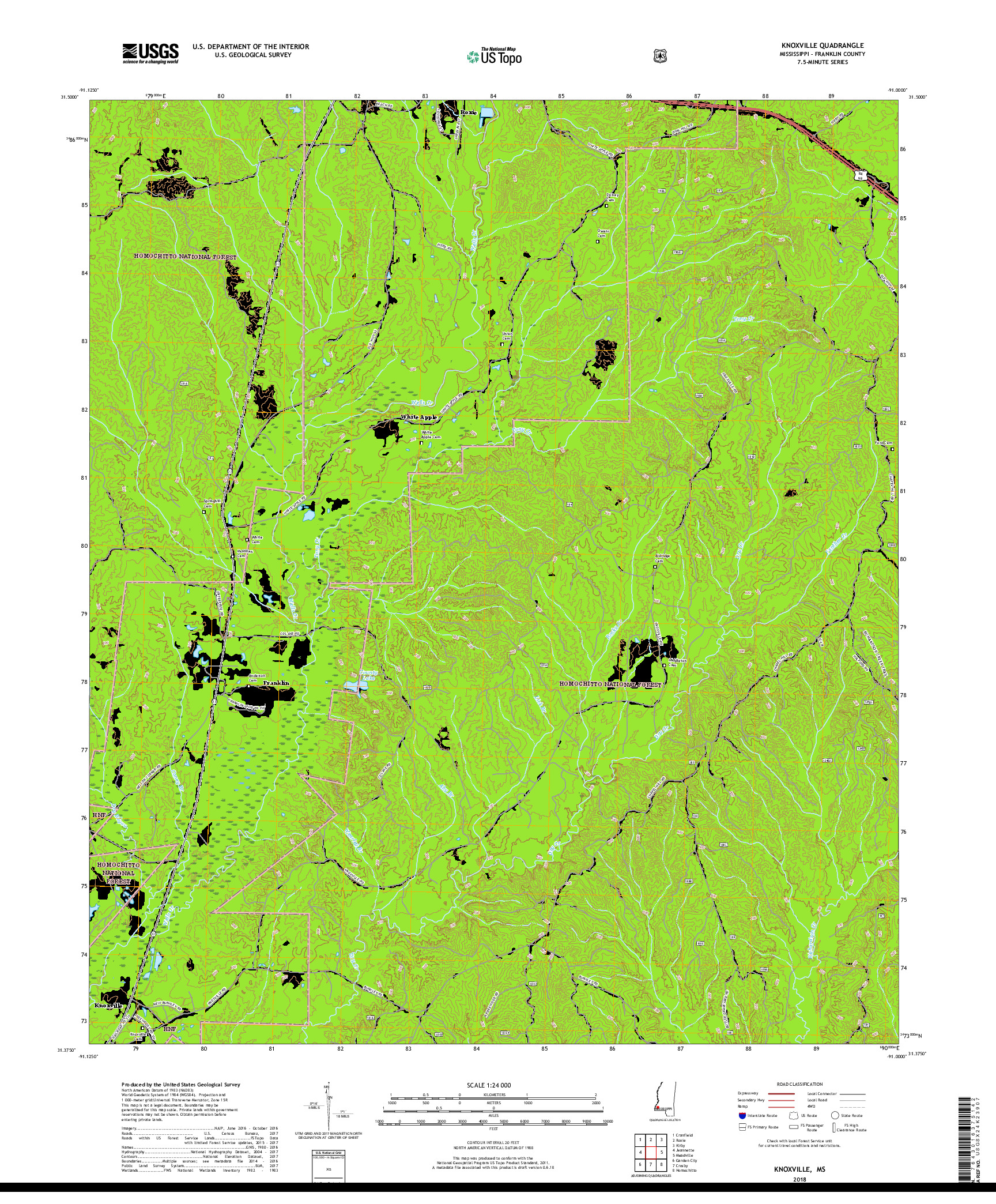 USGS US TOPO 7.5-MINUTE MAP FOR KNOXVILLE, MS 2018