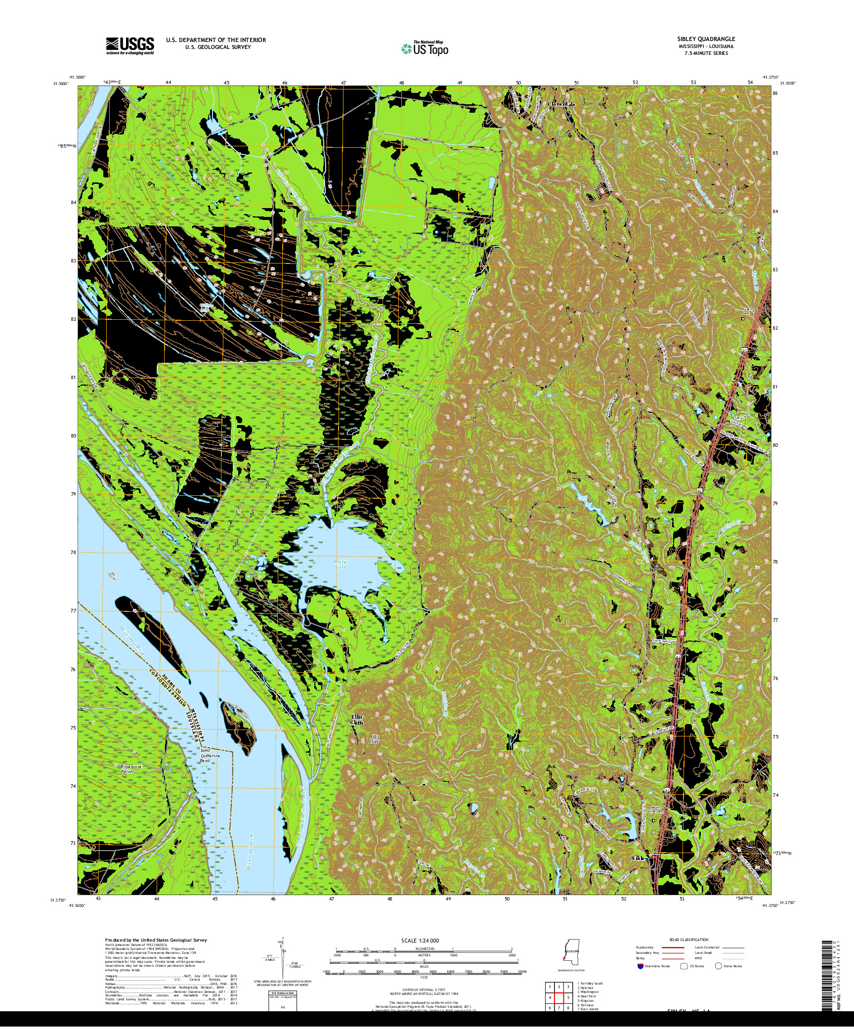 USGS US TOPO 7.5-MINUTE MAP FOR SIBLEY, MS,LA 2018