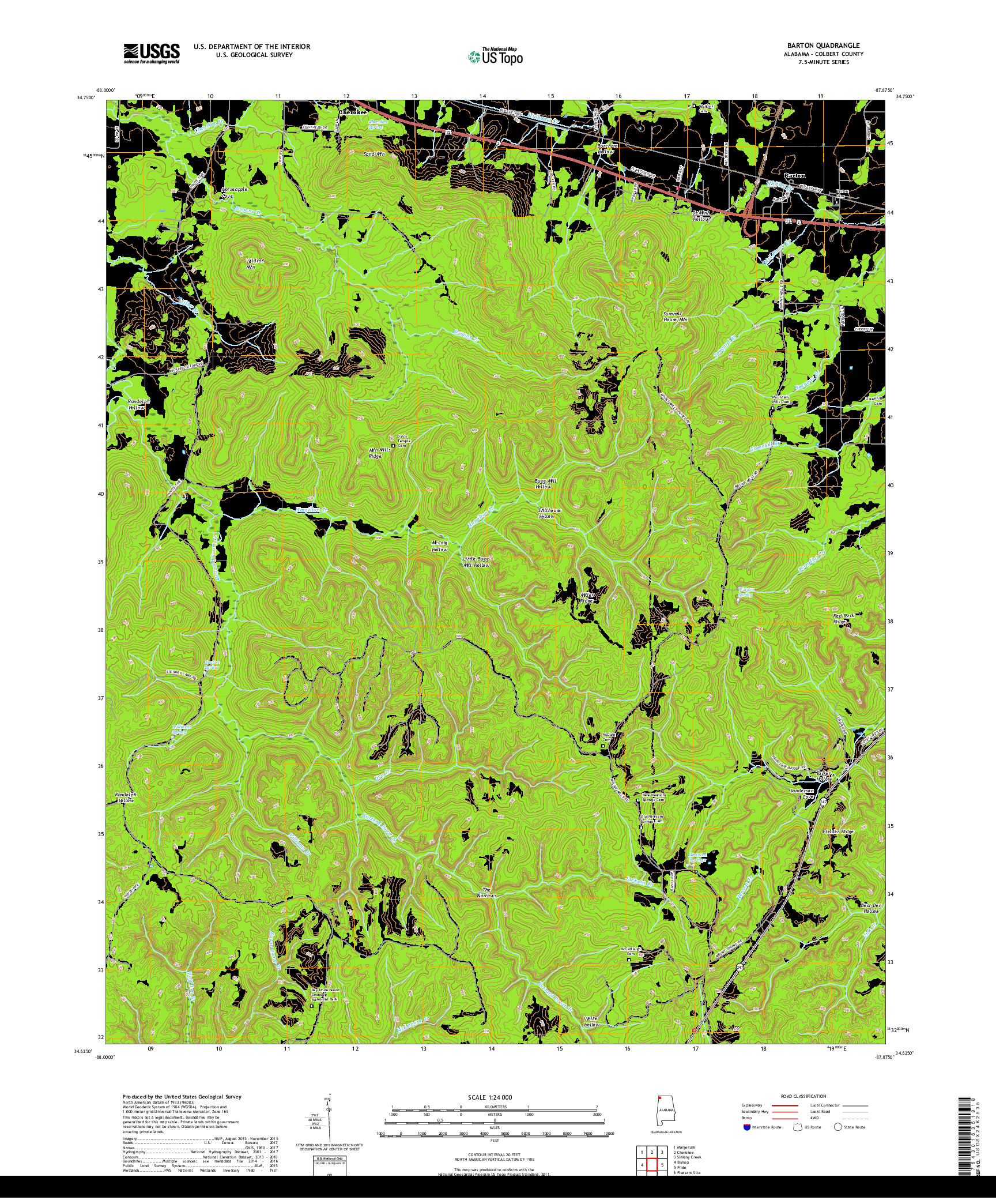 USGS US TOPO 7.5-MINUTE MAP FOR BARTON, AL 2018