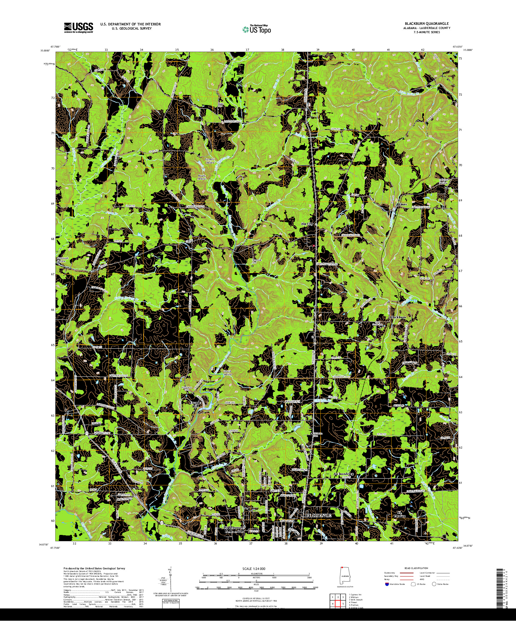 USGS US TOPO 7.5-MINUTE MAP FOR BLACKBURN, AL 2018