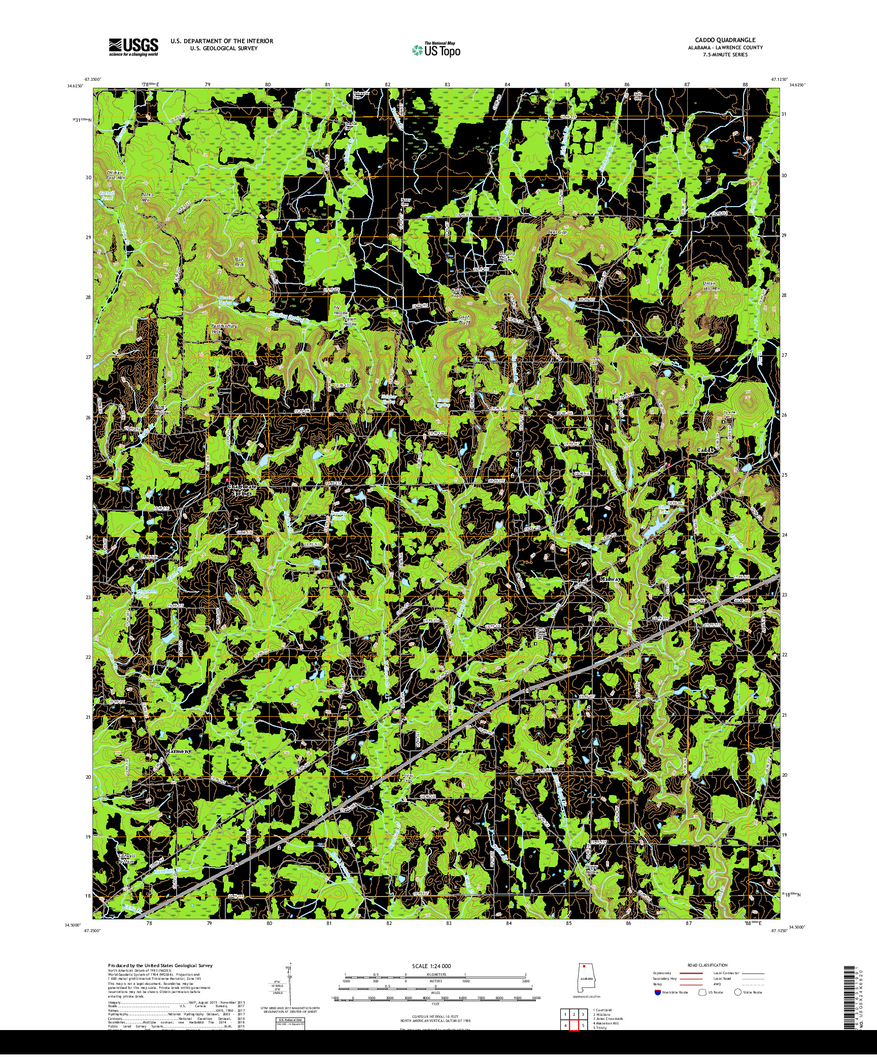 USGS US TOPO 7.5-MINUTE MAP FOR CADDO, AL 2018