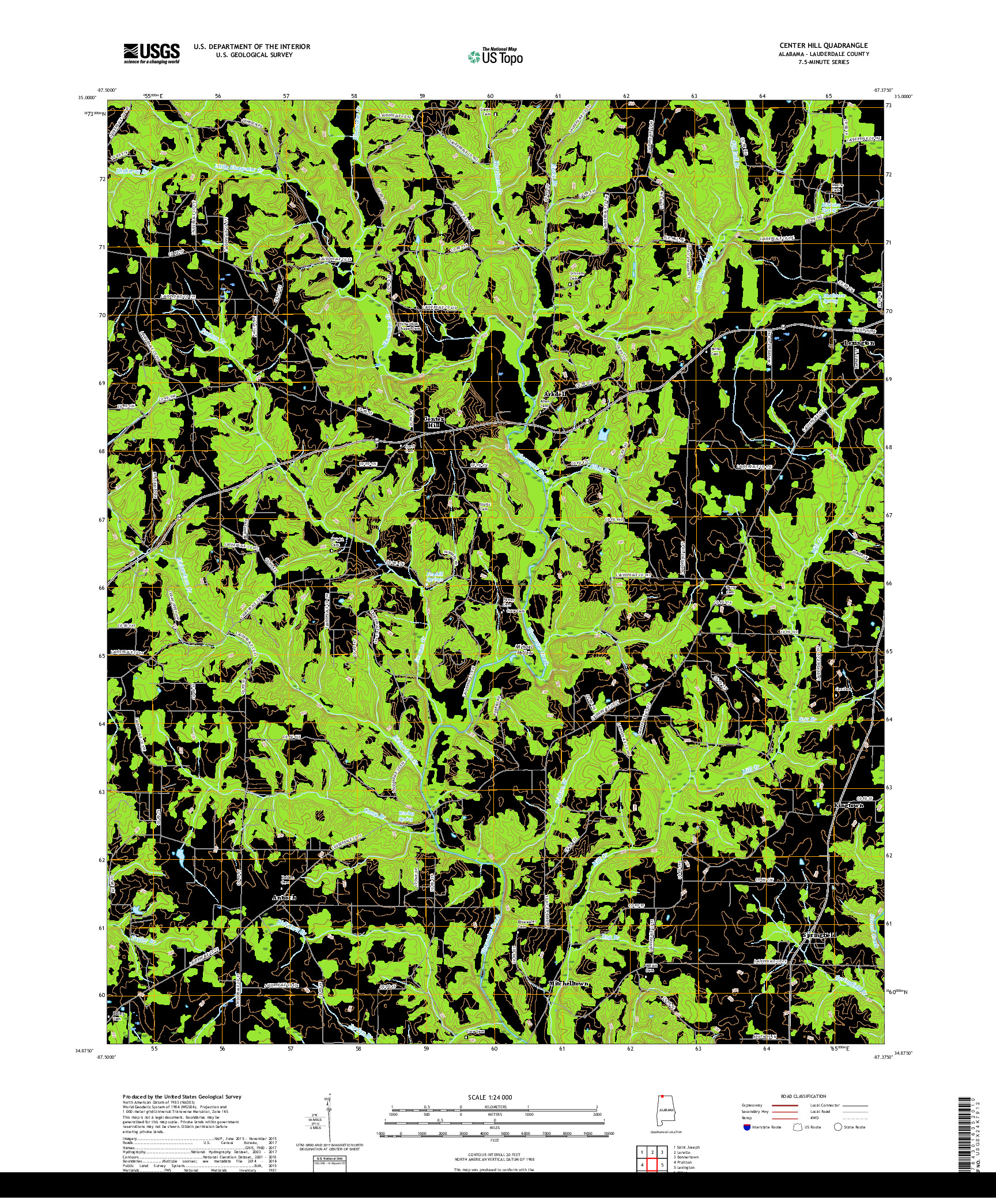 USGS US TOPO 7.5-MINUTE MAP FOR CENTER HILL, AL 2018