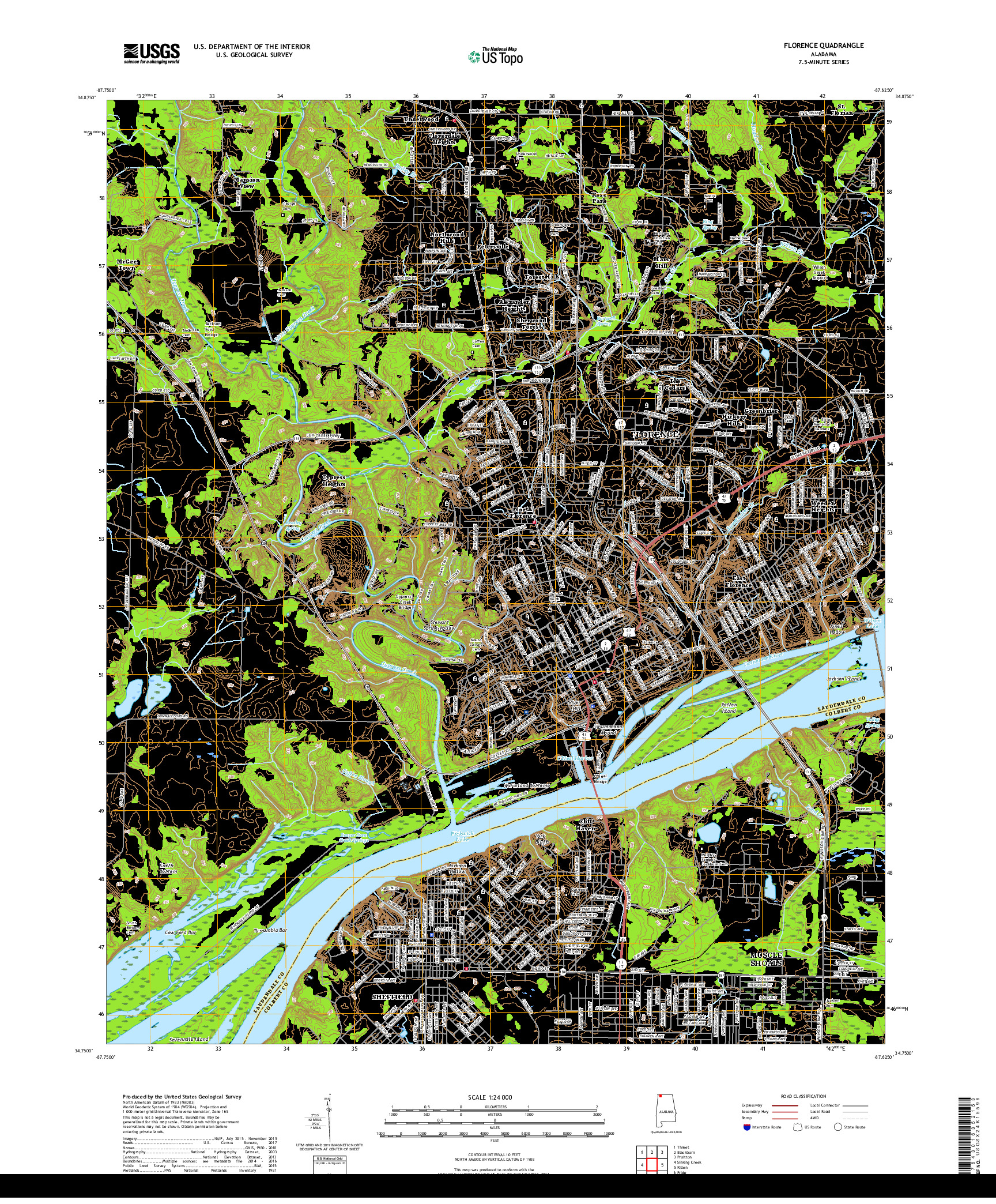 USGS US TOPO 7.5-MINUTE MAP FOR FLORENCE, AL 2018