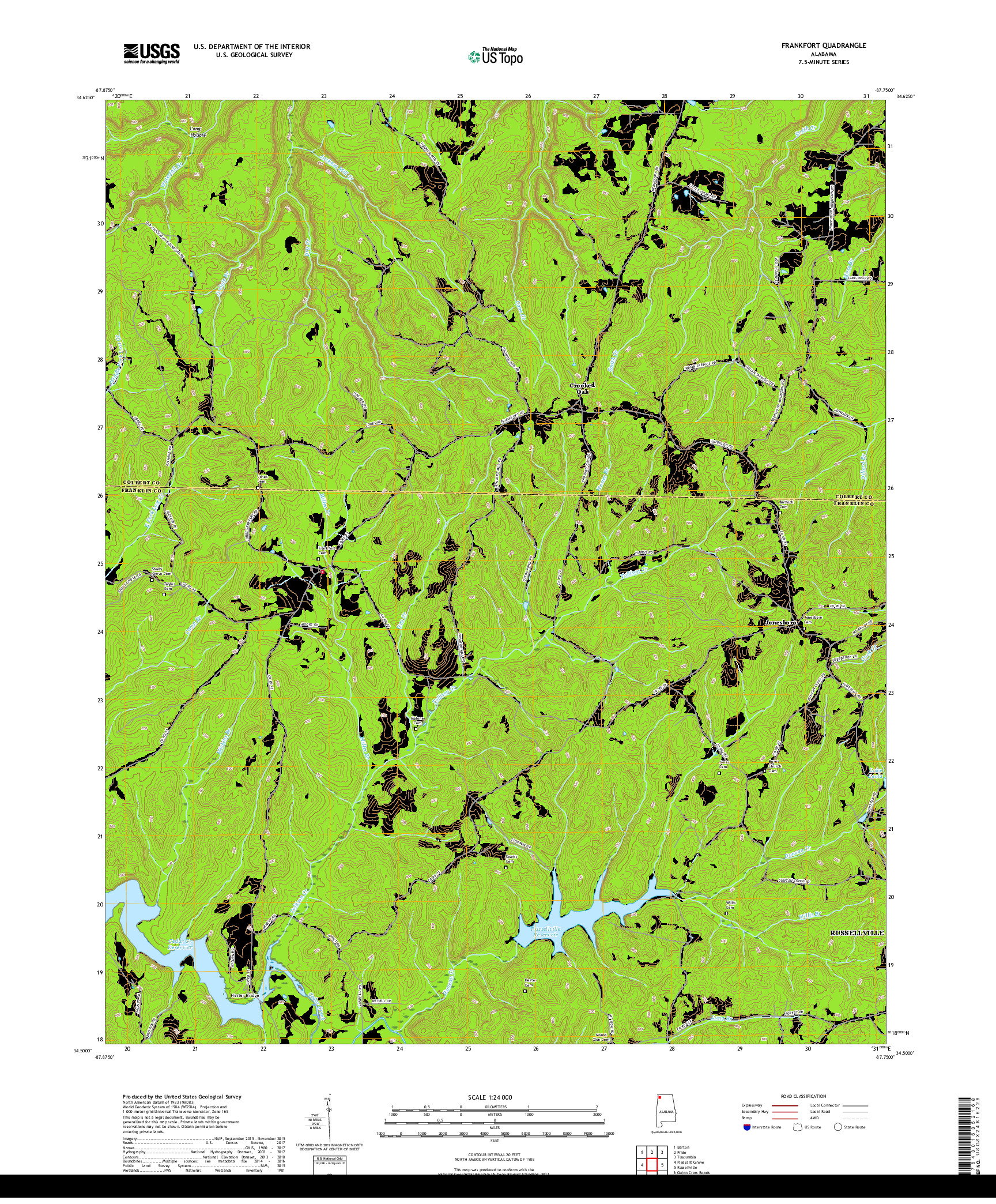 USGS US TOPO 7.5-MINUTE MAP FOR FRANKFORT, AL 2018