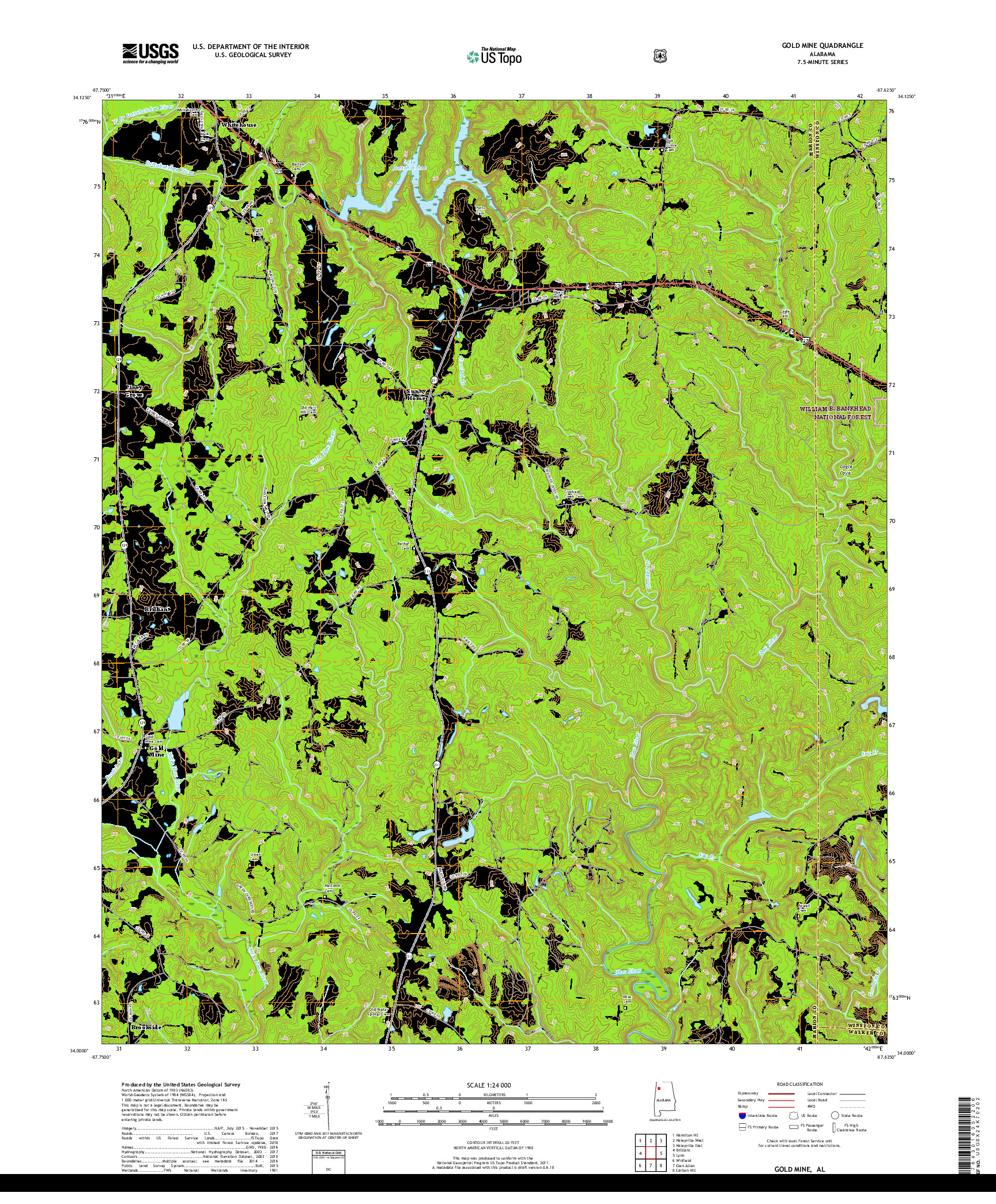 USGS US TOPO 7.5-MINUTE MAP FOR GOLD MINE, AL 2018