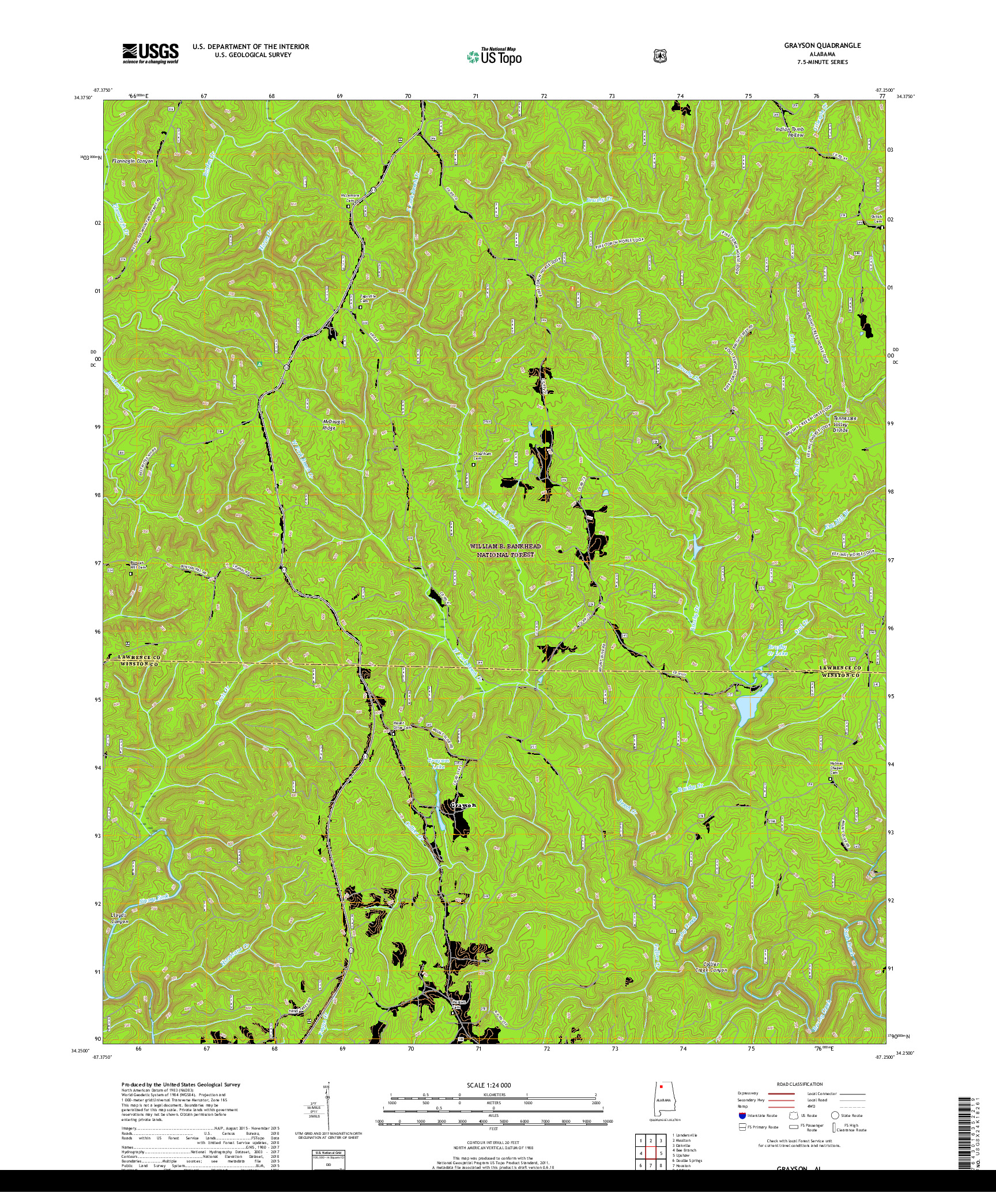 USGS US TOPO 7.5-MINUTE MAP FOR GRAYSON, AL 2018