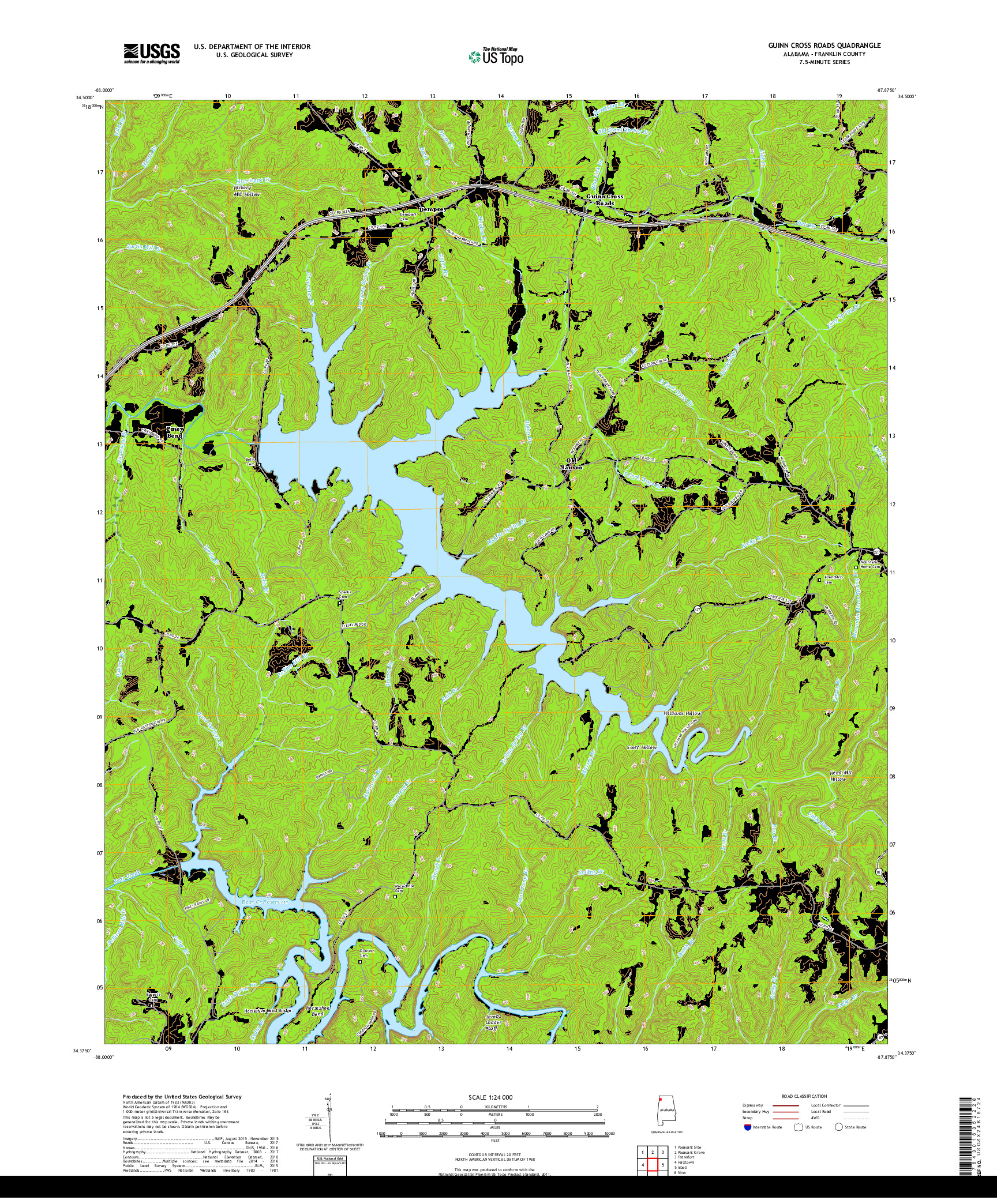 USGS US TOPO 7.5-MINUTE MAP FOR GUINN CROSS ROADS, AL 2018